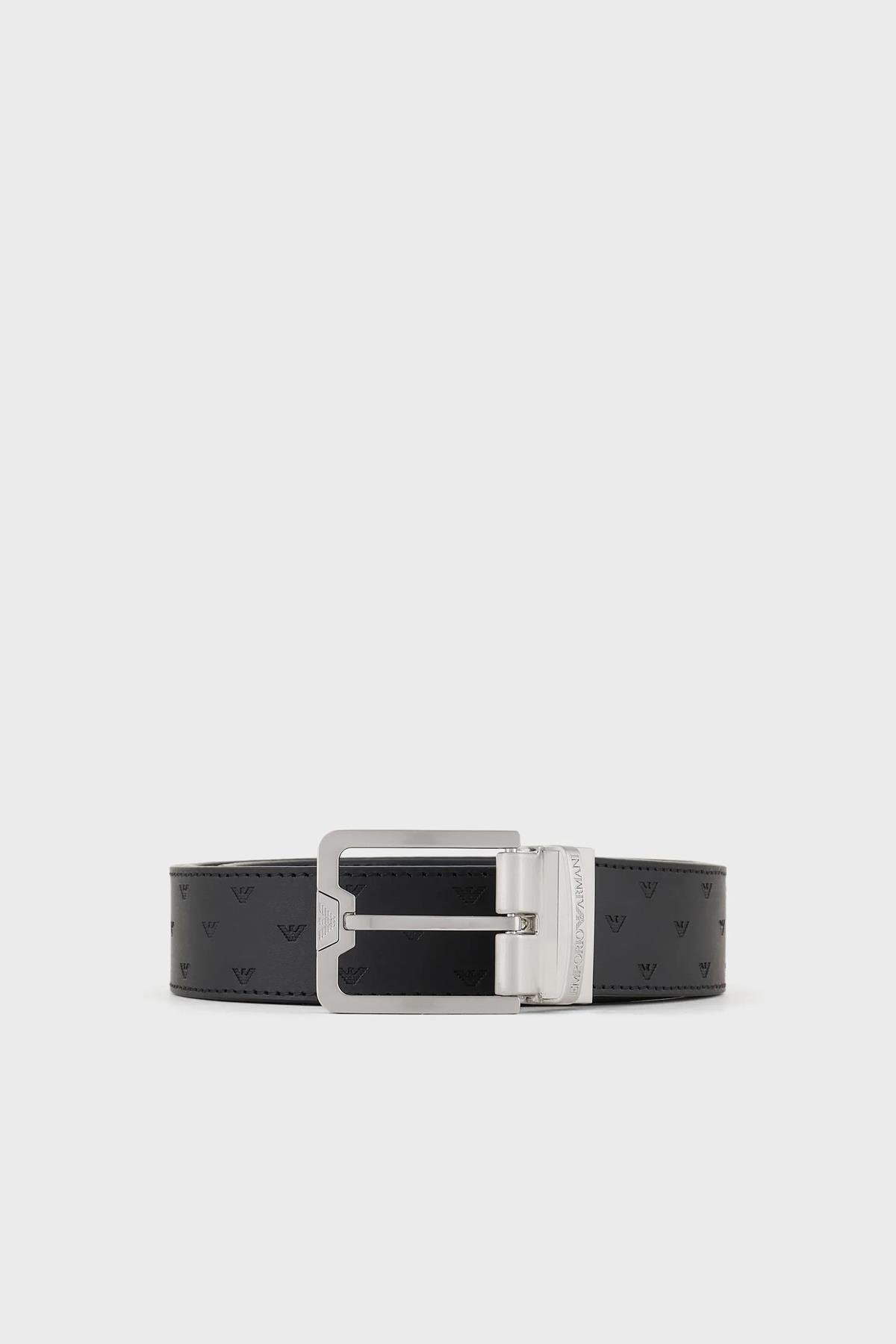 Emporio Armani Emporıo Armani Erkek Hakiki Deri Logolu Metal Tokalı Lacivert Kemer Y4S502 Y734E-88045