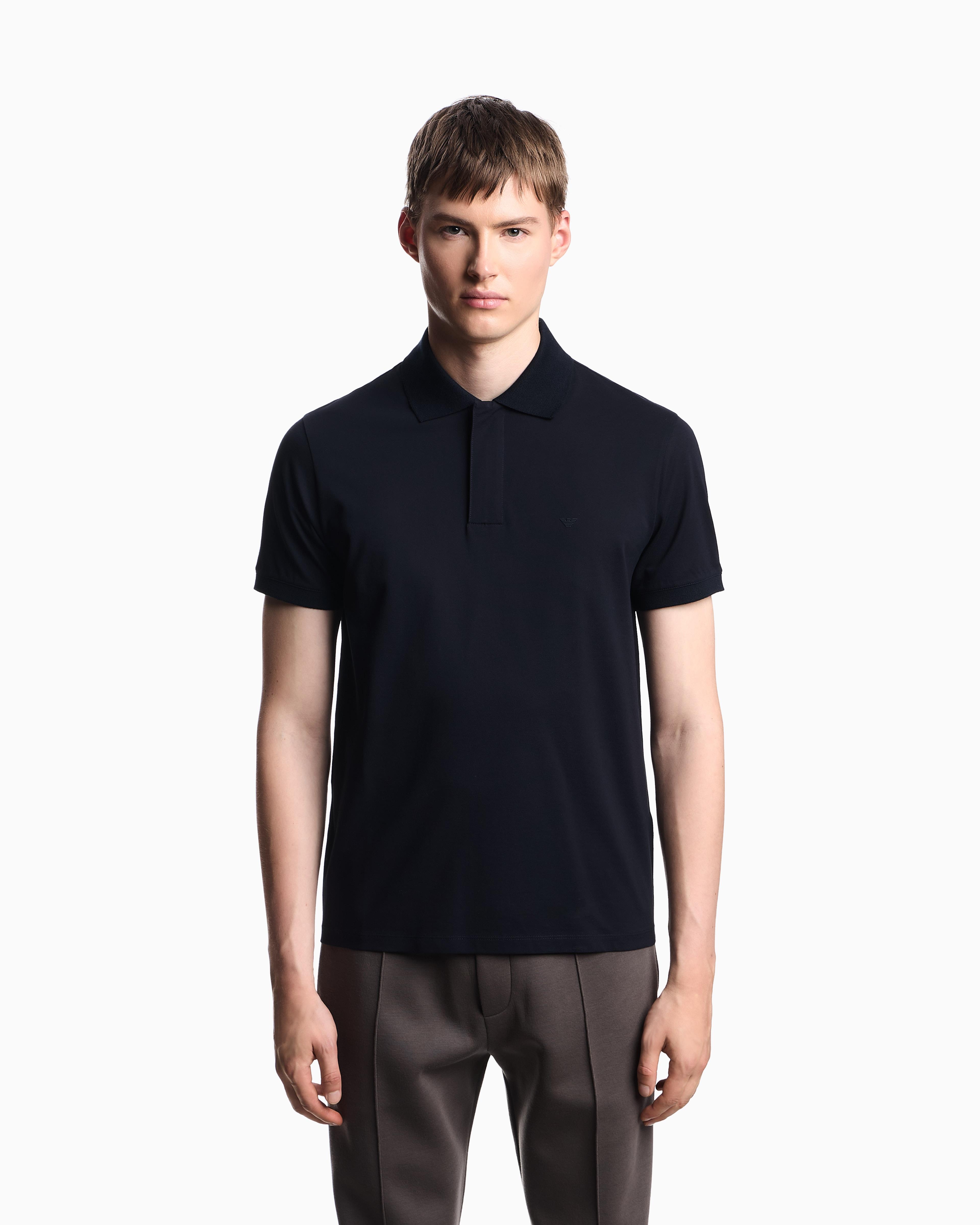 EMPORIO ARMANI Emporıo Armani Erkek Kartal Logolu Normal Kalıp Pike Pamuklu Kısa Kollu Lacivert Polo Yaka T-Shirt EM003171 AF13742-UB118