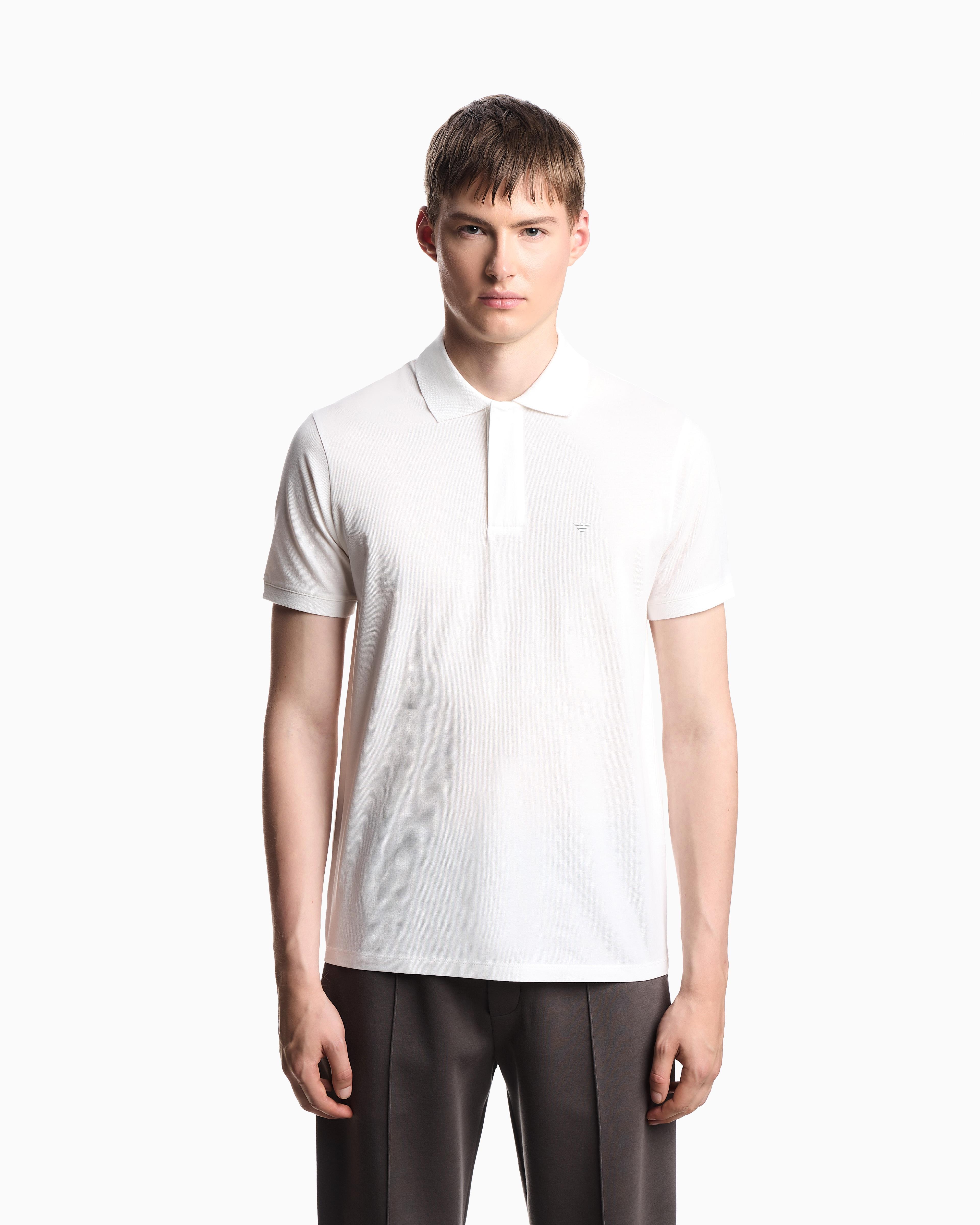 EMPORIO ARMANI Emporıo Armani Erkek Kartal Logolu Normal Kalıp Pike Pamuklu Kısa Kollu Beyaz Polo Yaka T-Shirt EM003171 AF13742-U0003