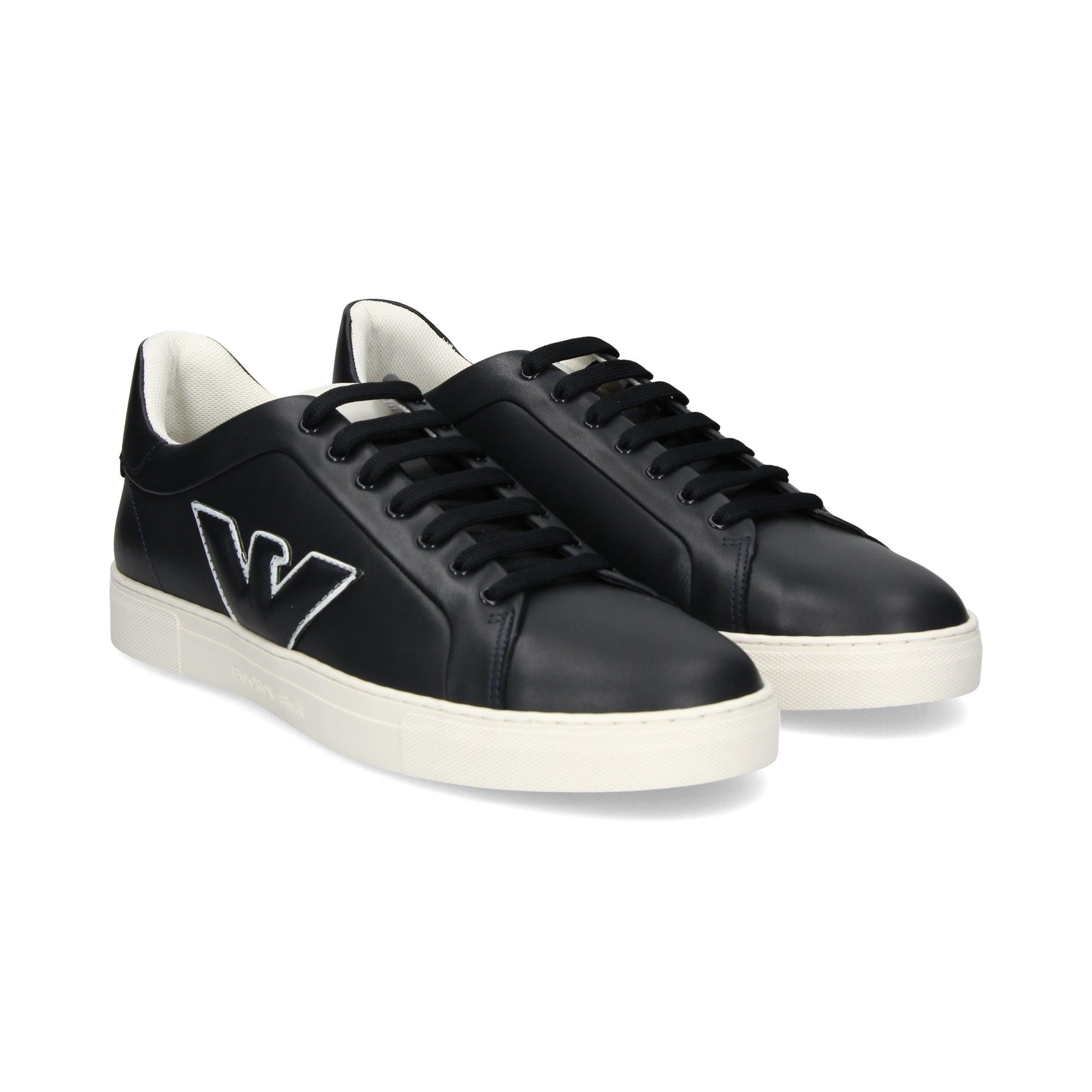 Emporio Armani Emporıo Armani Erkek Logolu Bağcıklı Günlük Kullanım Lacivert-Beyaz Sneaker X4X598 XN633-K568