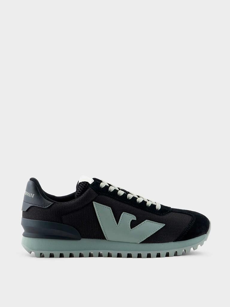 Emporio Armani Emporıo Armani Erkek Marka Logolu Bağcıklı Kaydırmaz Tabanlı Günlük Siyah-Yeşil Sneaker X4X583 XN647-T431