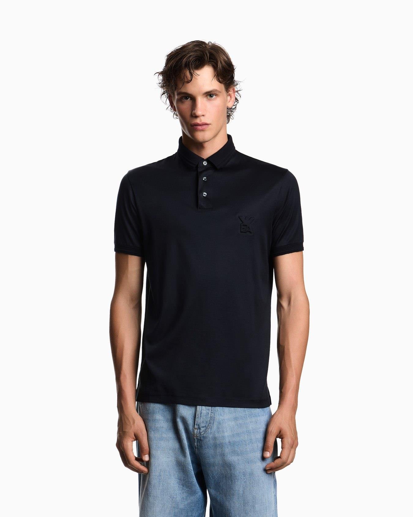 EMPORIO ARMANI Emporıo Armani Erkek Normal Kesim Pamuklu Kısa Kollu Lacivert Polo Yaka T-Shirt EM003002 AF10761-UB118