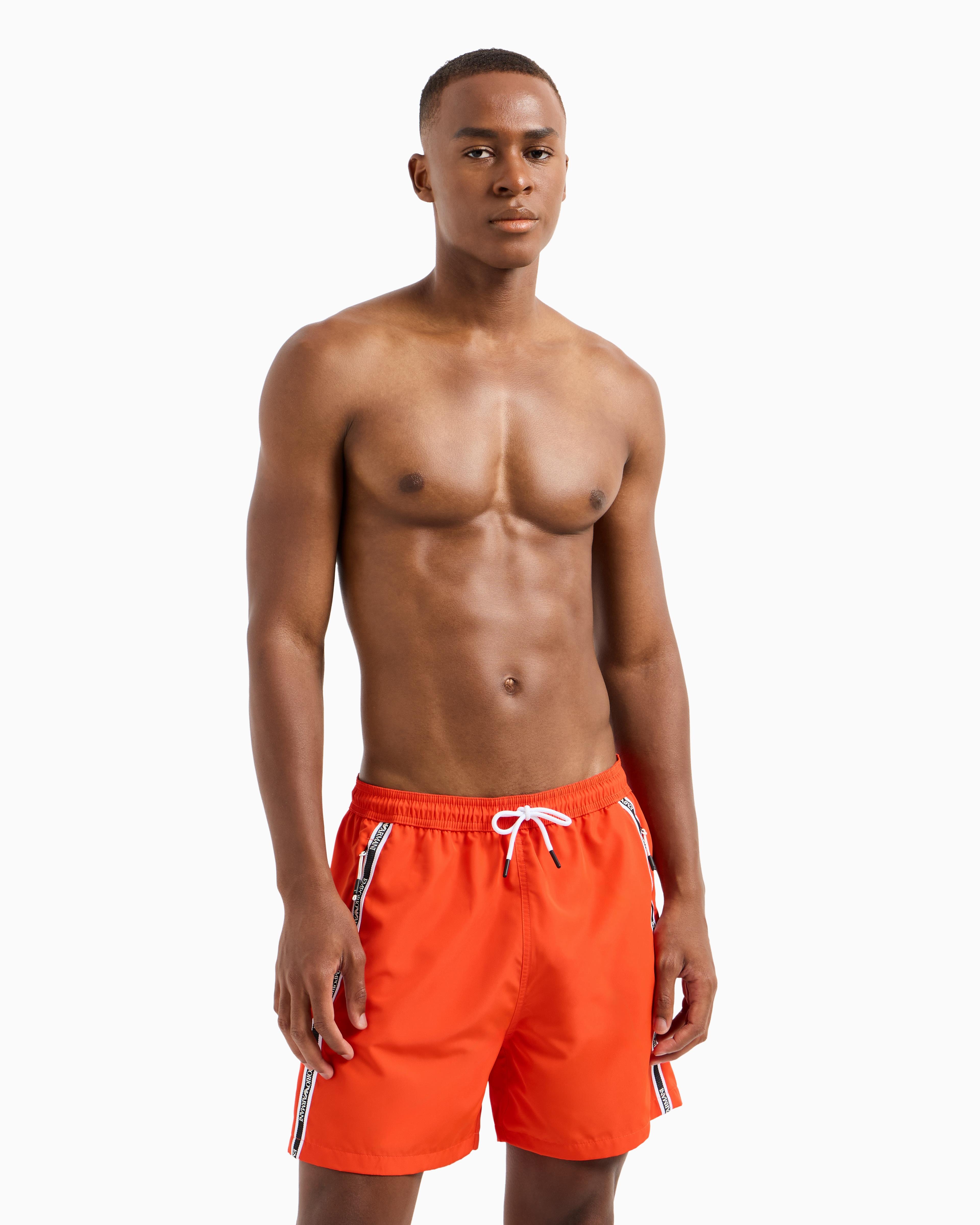 EMPORIO ARMANI Emporıo Armani Erkek Normal Bel Kısa Boy Yandan Şerit Marka Yazı Desen Bağlamalı Kırmızı Mayo EM001382 AF12333-U5026