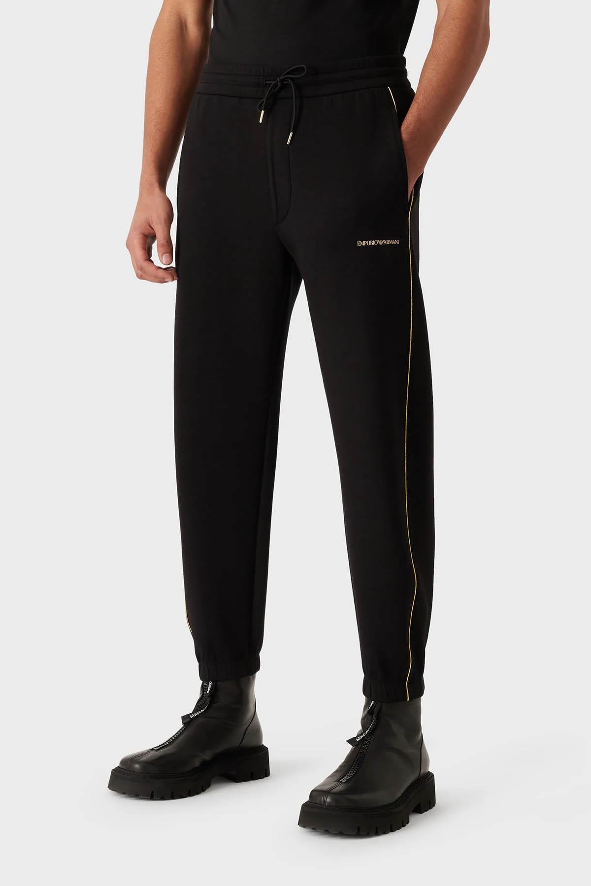 Emporio Armani Emporıo Armani Erkek Pamuklu Jersey Kumaş Marka Logolu Siyah Eşofman Altı 3R1PV0 1JHSZ-0999