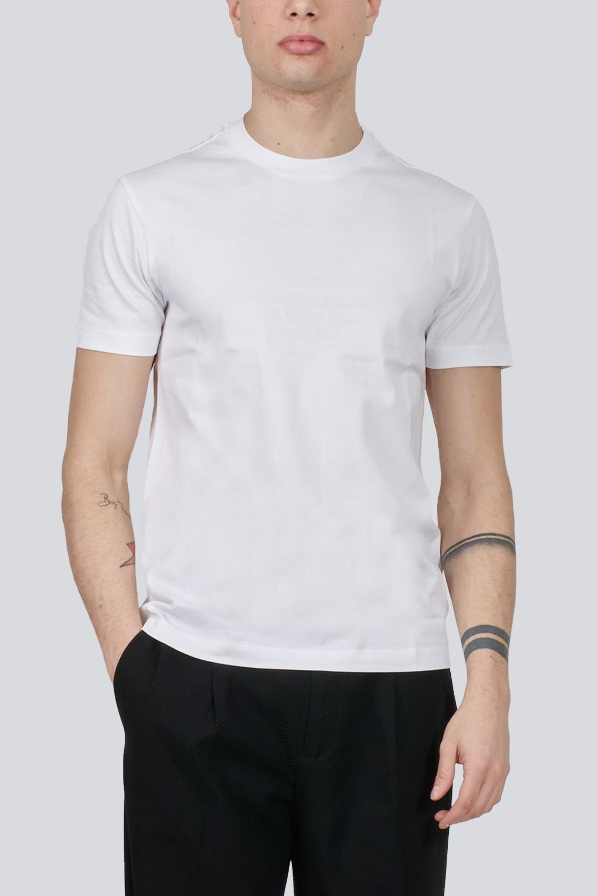 EMPORIO ARMANI Emporıo Armani Erkek Pamuklu Marka Logolu Yuvarlak Yaka Beyaz T-Shirt 8N1TD2 1JGYZ-0147