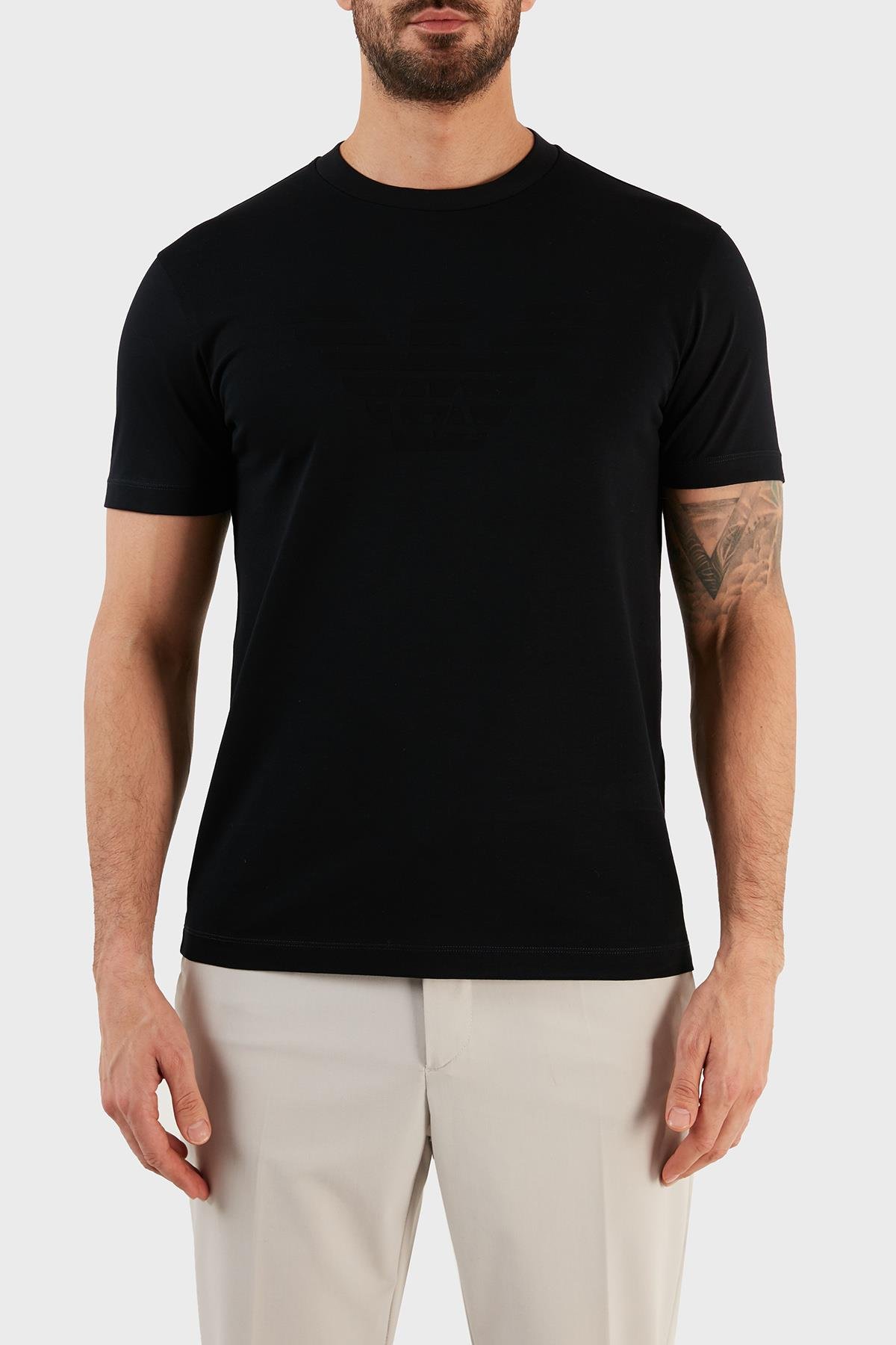 Emporio Armani Emporıo Armani Erkek Pamuklu Marka Logolu Yuvarlak Yaka Mavi T-Shirt 8N1TD2 1JGYZ-0975