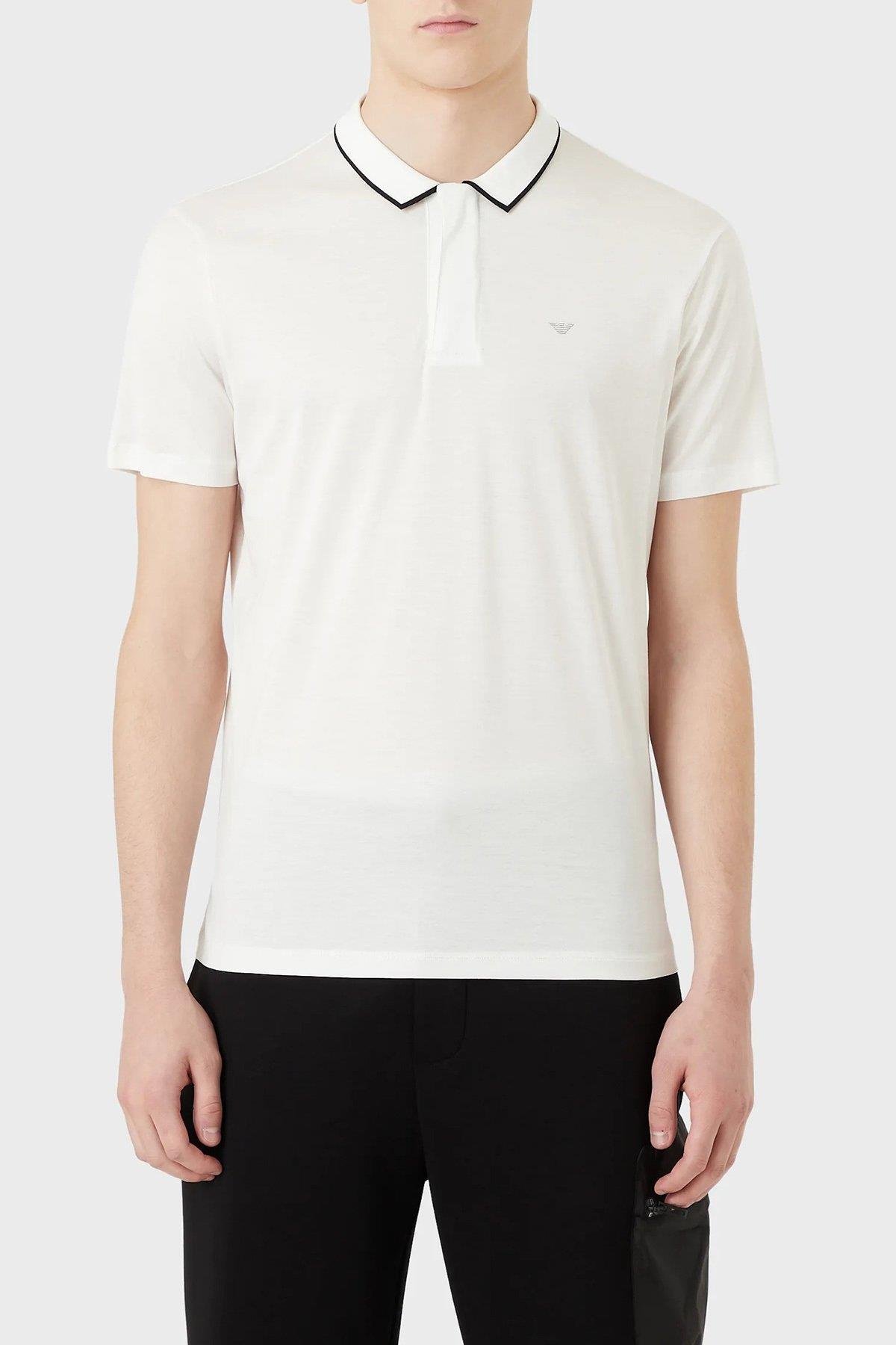 Emporio Armani Emporıo Armani Erkek Pamuklu Jersey Kumaş Marka Logolu Beyaz Polo Yaka T-Shirt 3R1F66 1JUVZ-0101