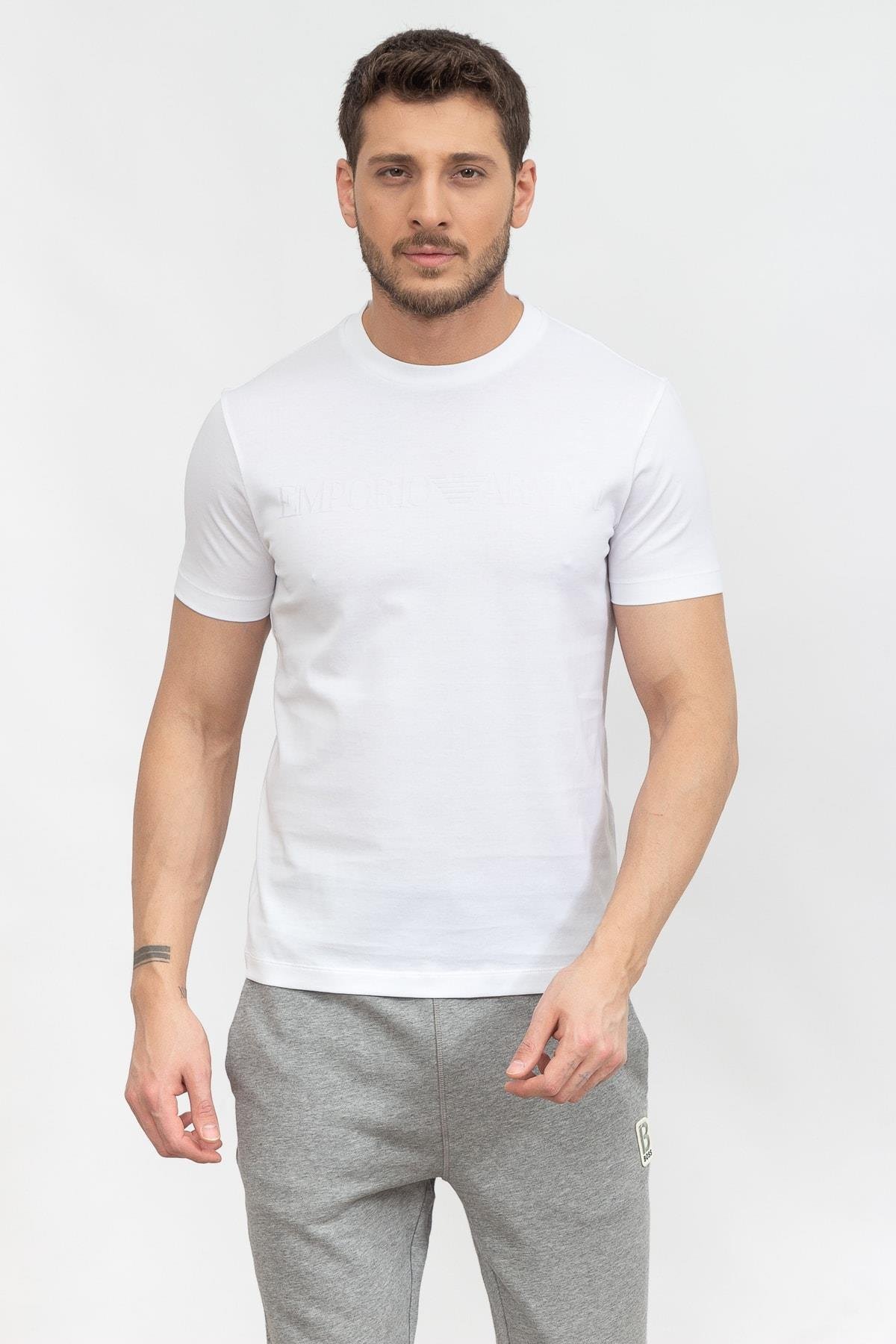 Emporio Armani Emporıo Armani Erkek Pamuklu Marka Logolu Yuvarlak Yaka Beyaz T-Shirt 8N1TD2 1JGYZ-0146