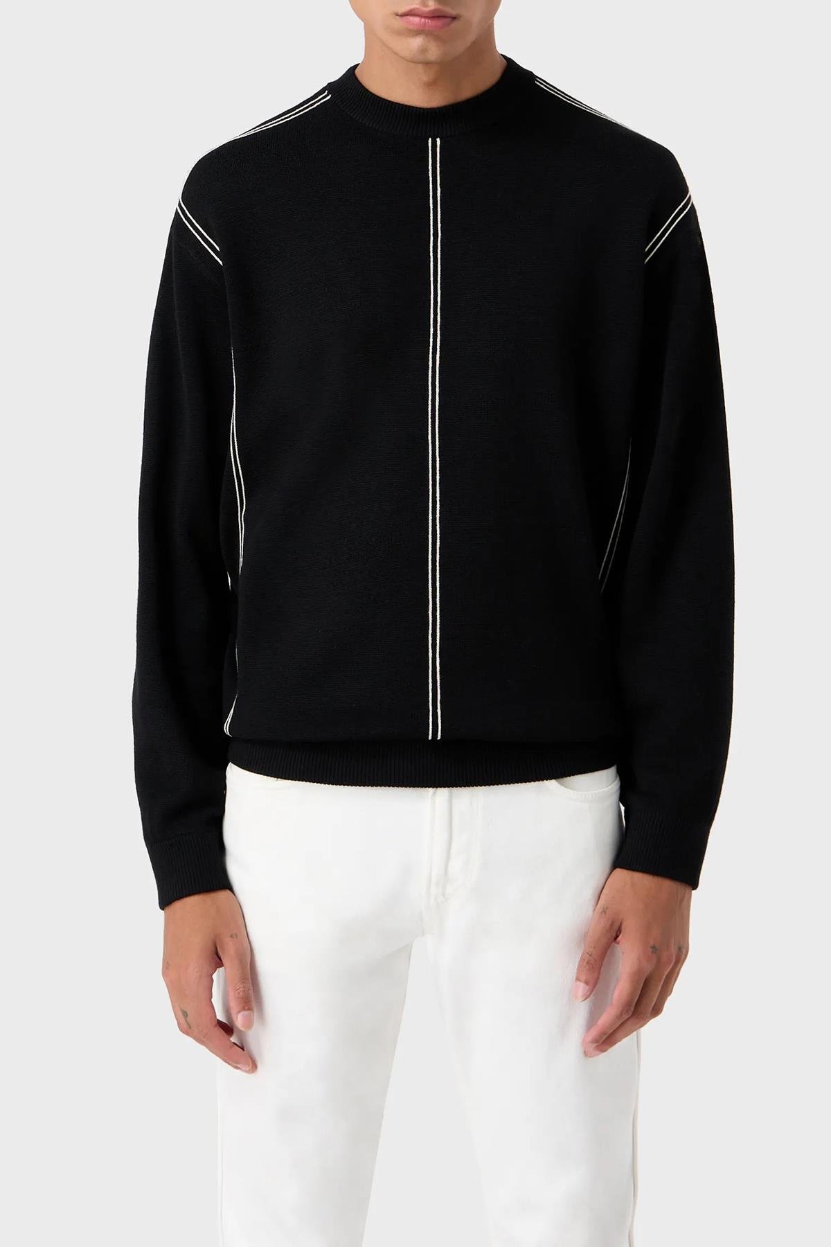 Emporio Armani Emporıo Armani Erkek Regular Fit Pamuklu Bisiklet Yaka Uzun Kollu Siyah Kazak 6R1MX3 1MOZZ-0999