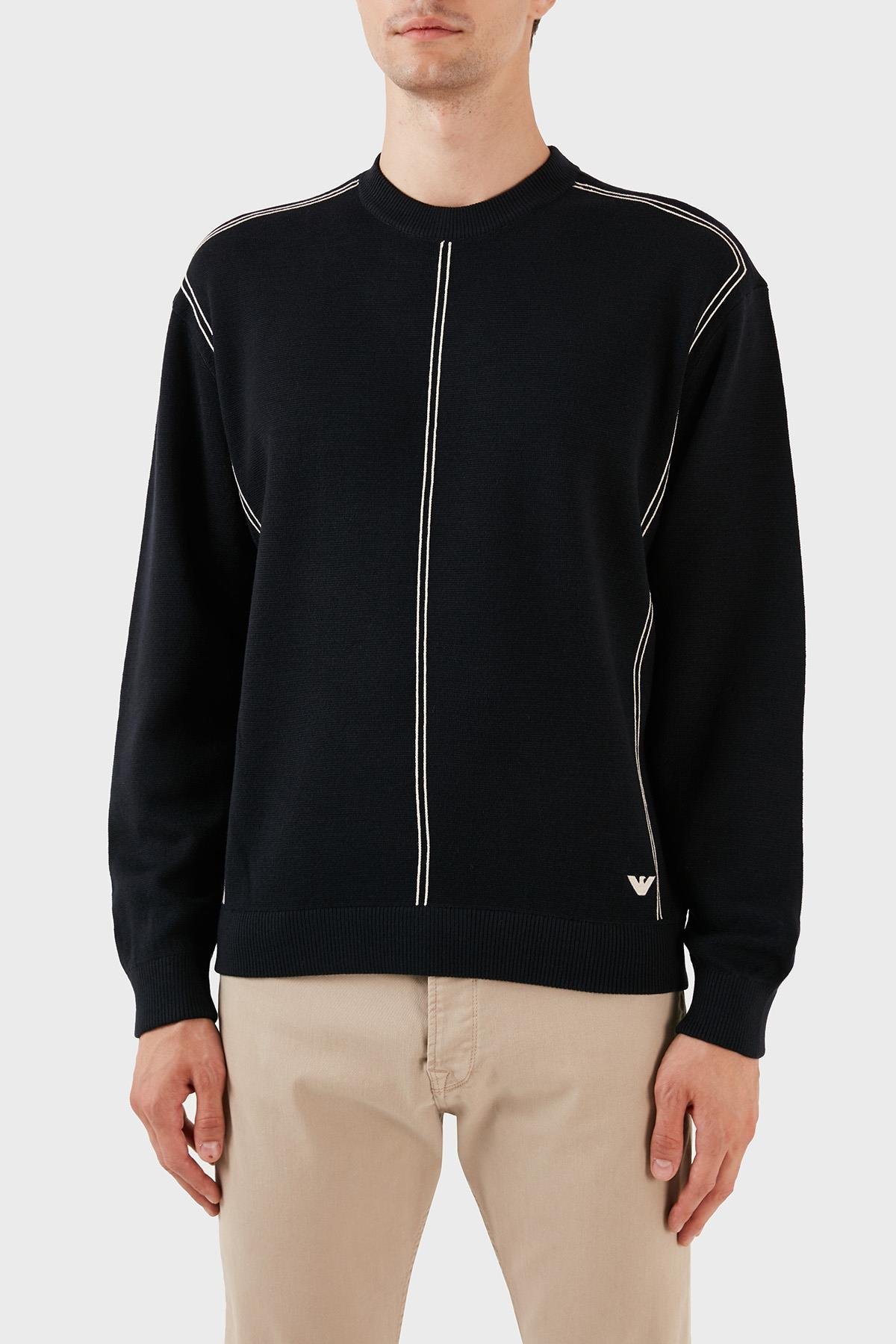 Emporio Armani Emporıo Armani Erkek Regular Fit Pamuklu Bisiklet Yaka Uzun Kollu Lacivert Kazak 6R1MX3 1MOZZ-0920