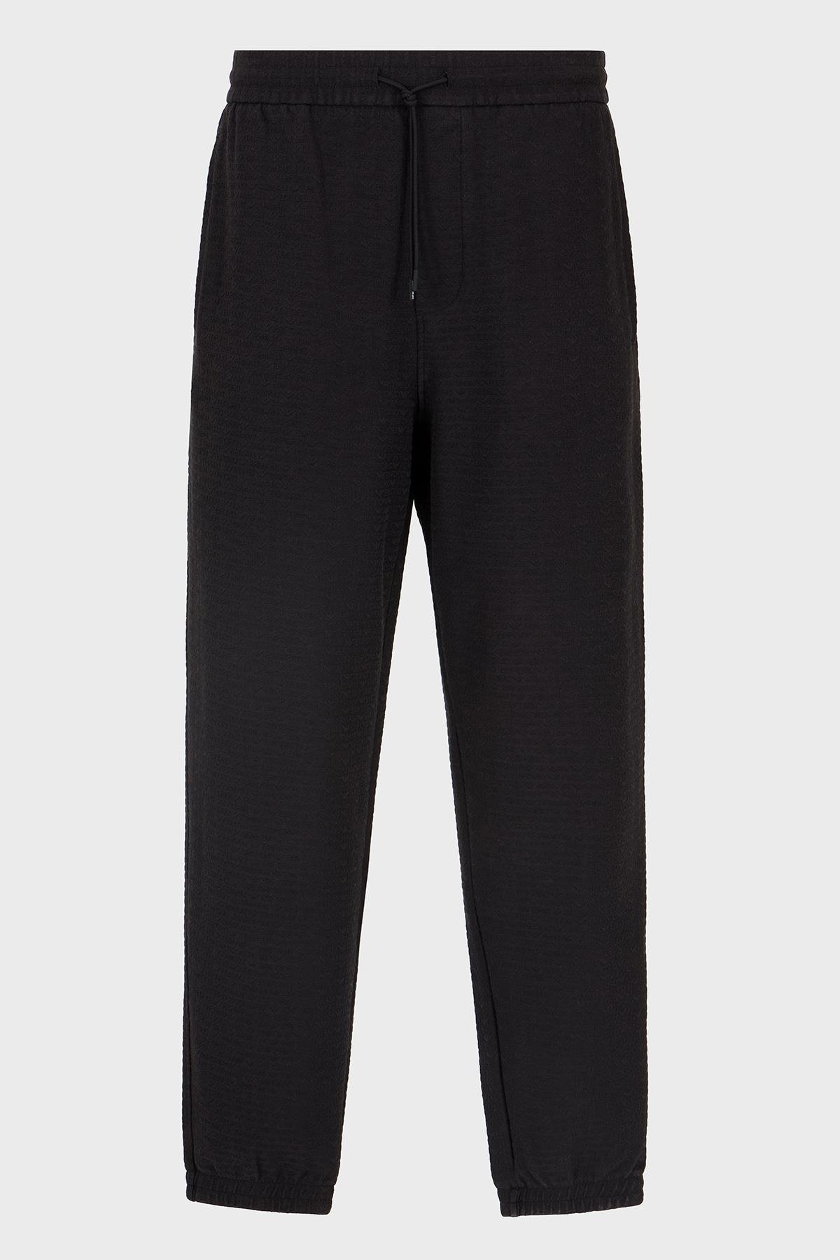 EMPORIO ARMANI Emporıo Armani Erkek Regular Fit Jakarlı Lastikli Bağcıklı Bel Siyah Pantolon EM001106 AF13700-UC001