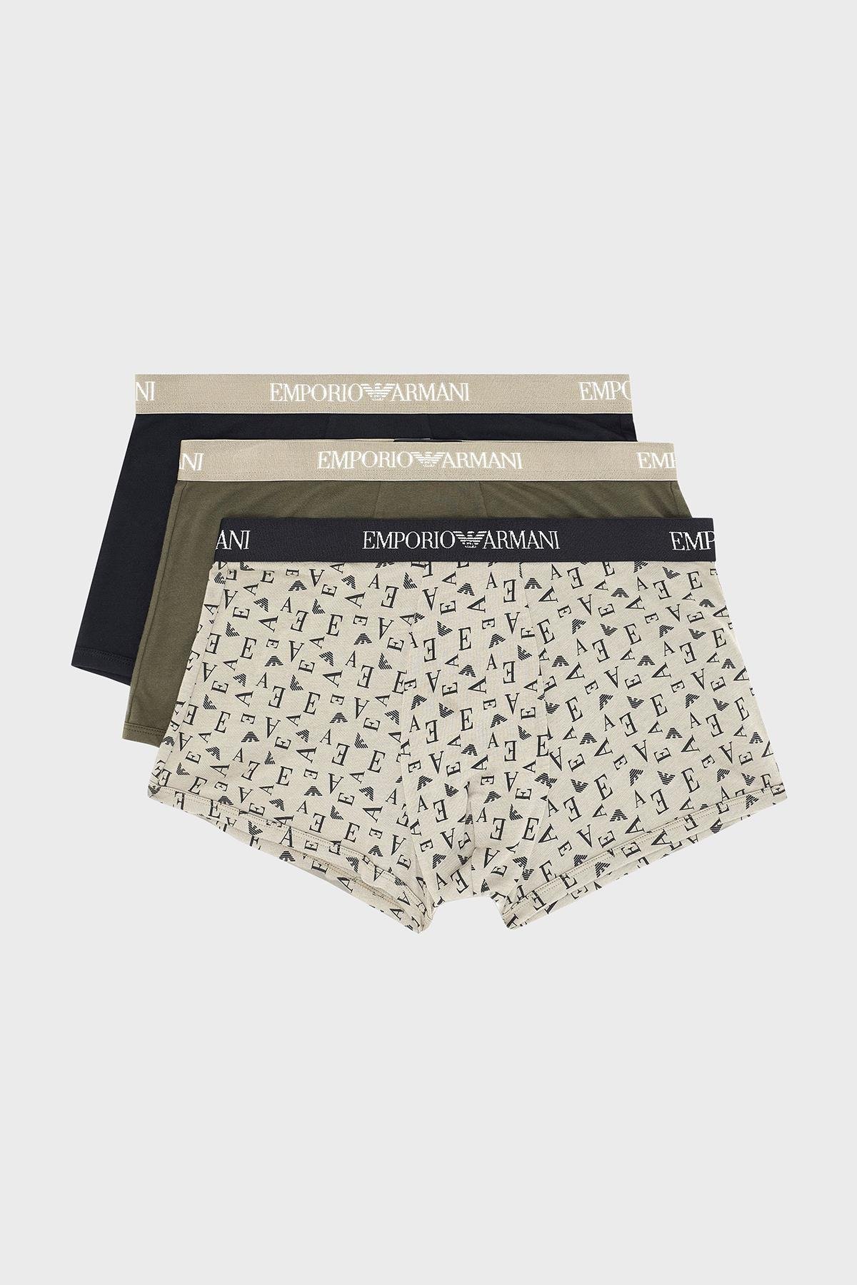 EMPORIO ARMANI Emporıo Armani Erkek Yumuşak Pamuklu Logolu Elastik Bel Bantlı 3'lü Çok Renkli Boxer EM000260 AF10800-MC112