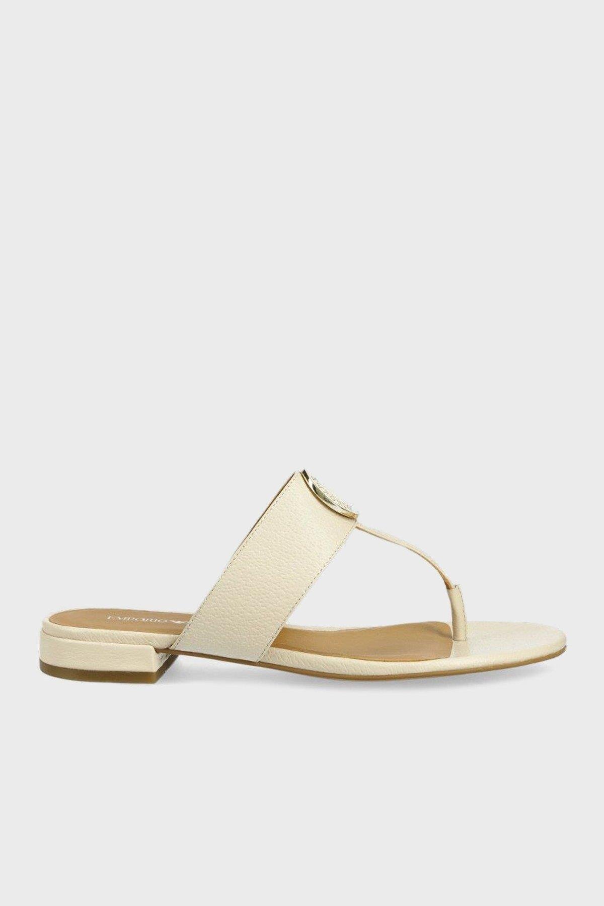Emporio Armani Emporıo Armani Kadın İnce Tabanlı Parmak Arası Bej Sandalet X3Q078 XF636-BEJ