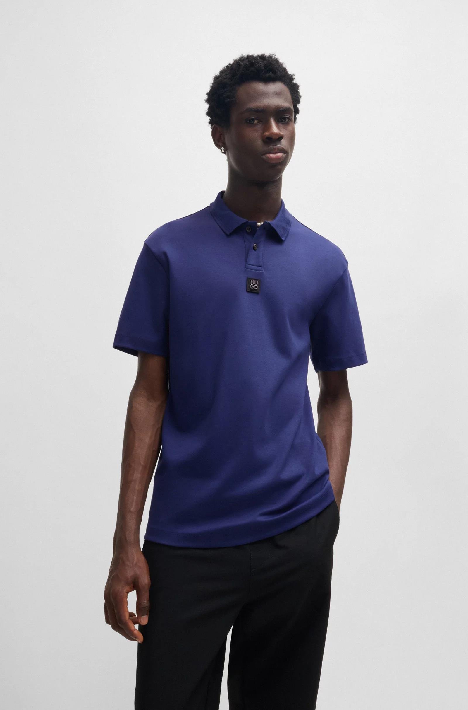 HUGO HUGO Erkek Dokuma Polo Yaka Kısa Kol Günlük Lacivert Polo Yaka T-Shirt 50517638-407