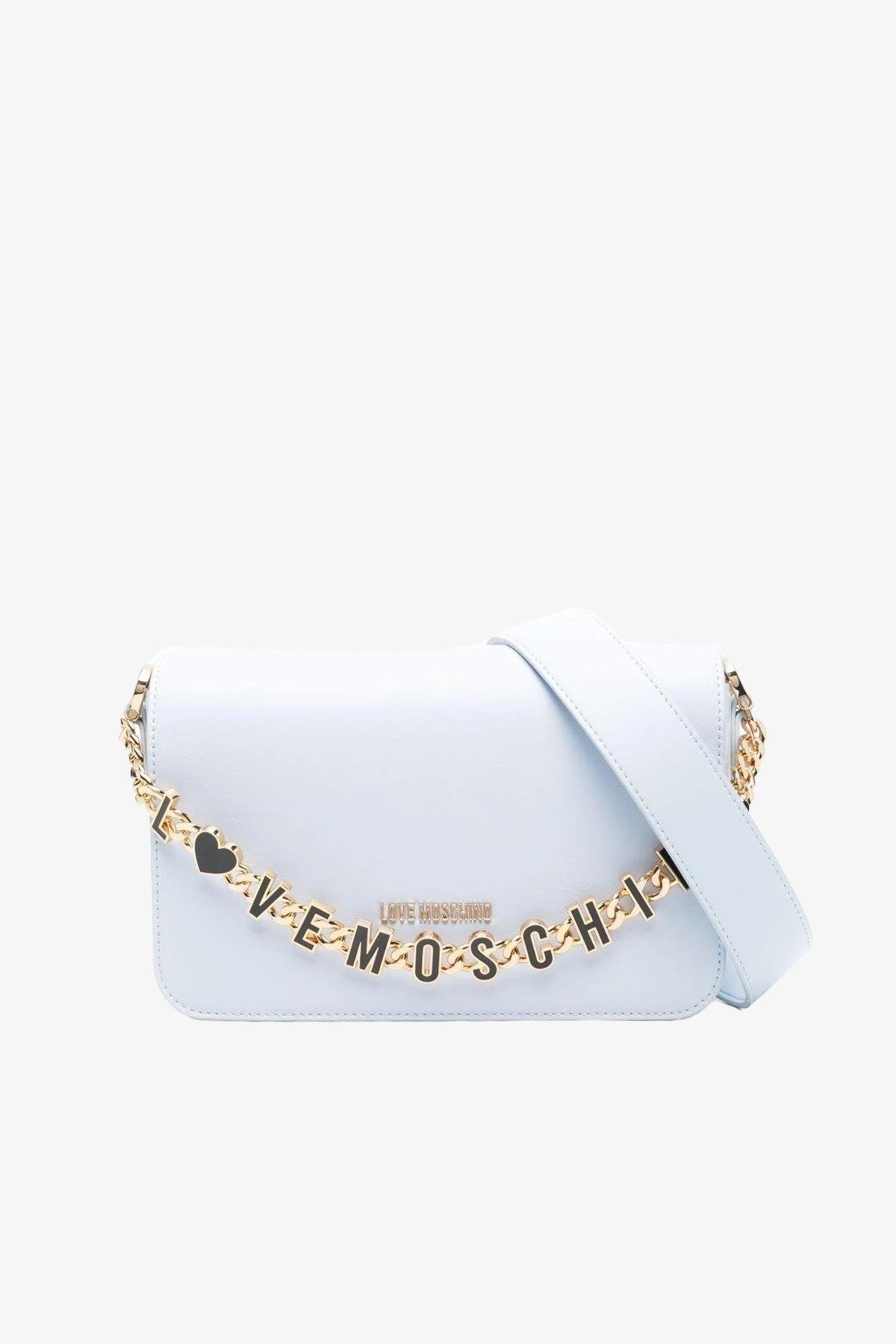 Love Moschino Love Moschino Kadın Gold Marka Logolu Zincir Askılı İçi Fermuar Bölmeli Manyetik Kapamalı Mavi Omuz Çantası JC4071PP1ML13-71A