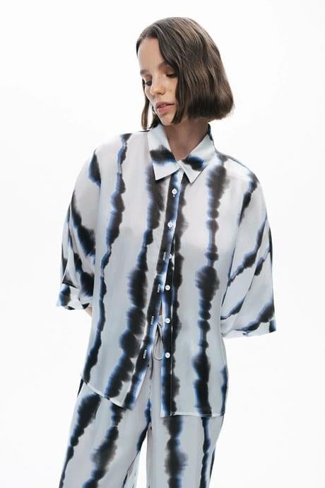 Nocturne Nocturne Kadın Gömlek Yaka Desenli Düğme Kapama Uzun Kol Rahat Kesim Beyaz Gömlek N25YN25206-VARYANT