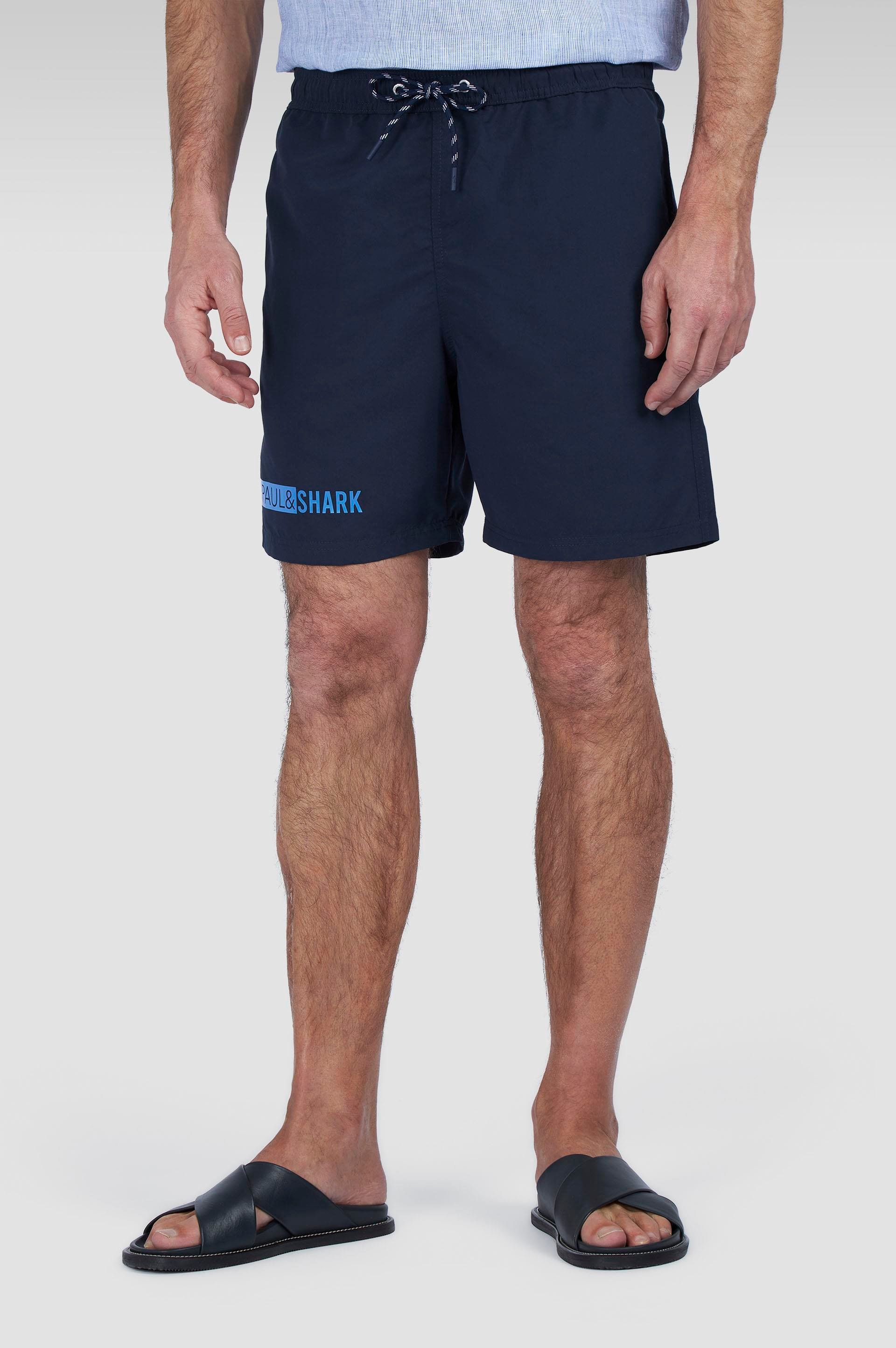 Paul Shark Paul Shark Erkek Beli İp Bağlamalı Logo Baskılı kısa Lacivert Deniz Şortu 25415004A-013