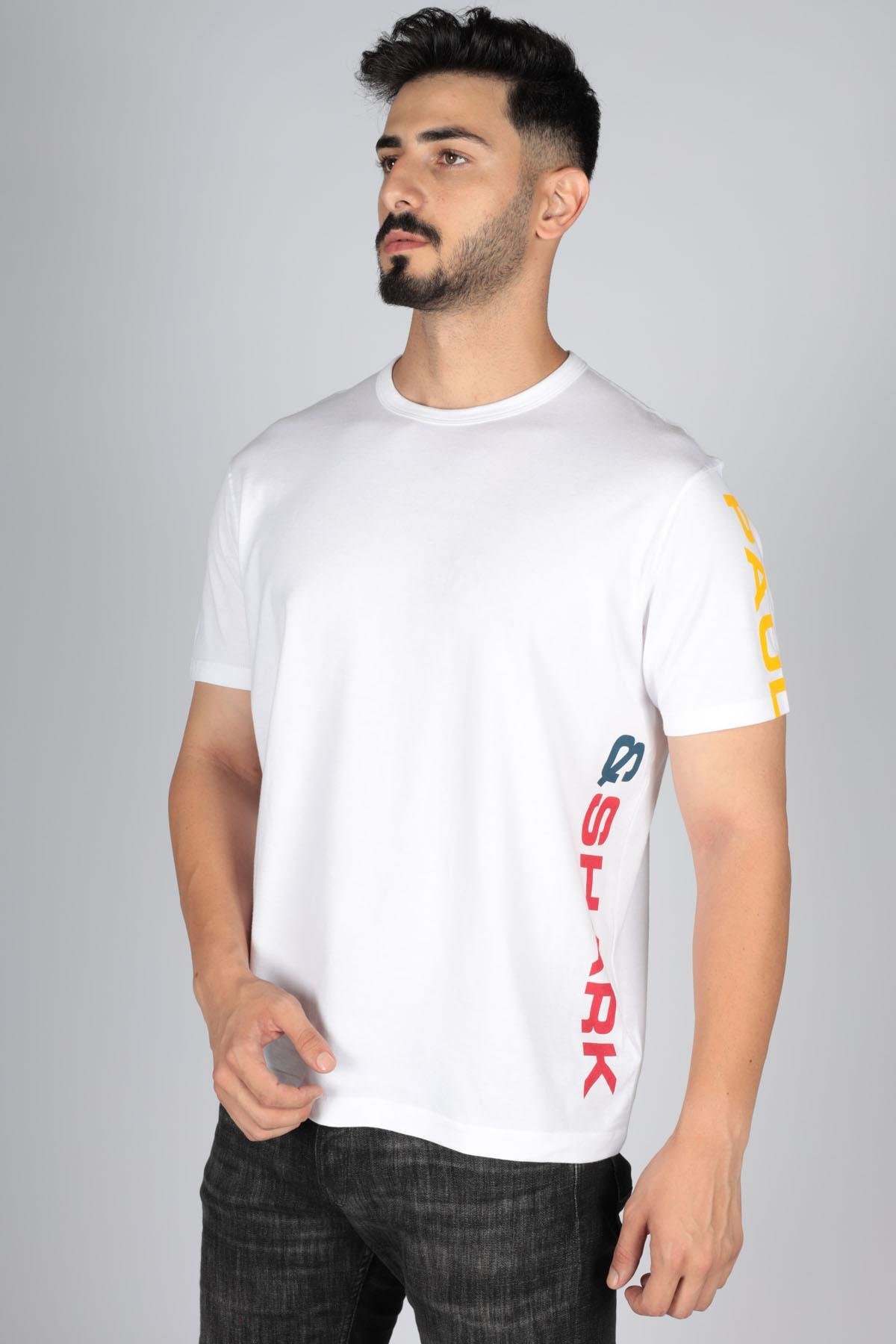 Paul Shark Paul Shark Erkek Bisiklet Yaka Baskılı Rahat Beyaz T-Shirt 23411009-010