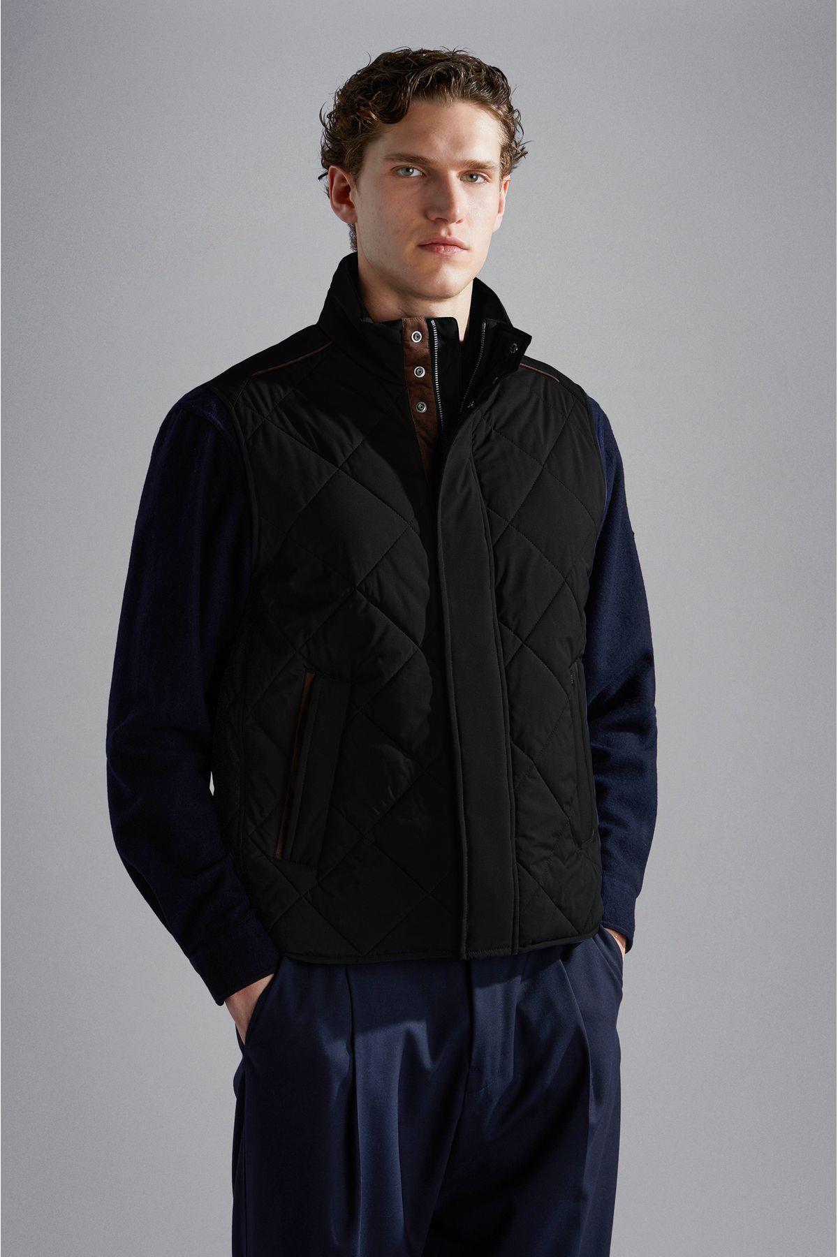 Paul Shark Paul Shark Erkek Elmas Kapitoneli İç Cepli Çift Taraflı Fermuar ve Çıtçıtlı Kapatmalı Normal Kesim Siyah Yelek 14312609-011