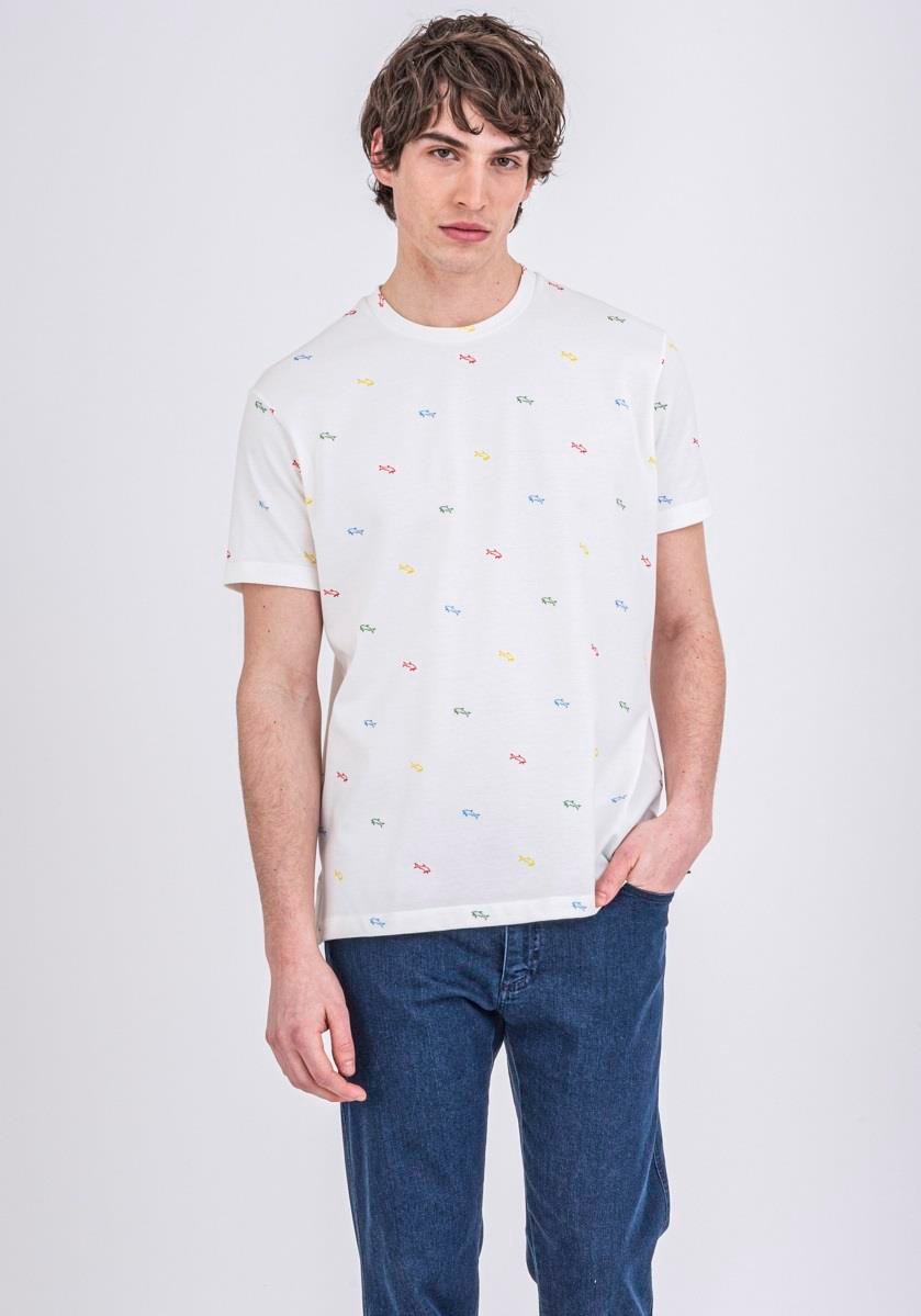 Paul Shark Paul Shark Erkek Logo Baskılı Bisiklet Yaka Normal Kesim Beyaz T-Shirt 22411071-004