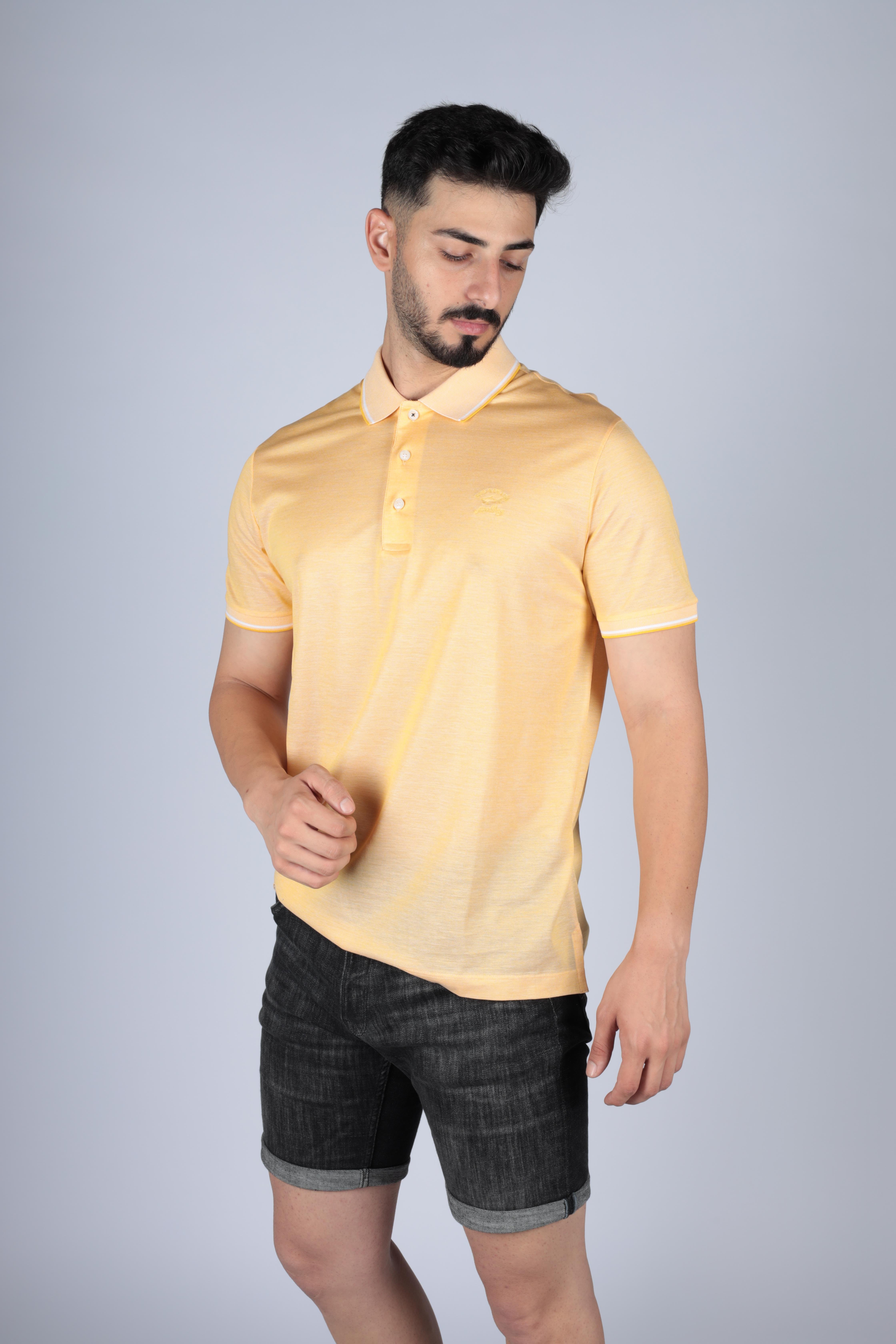 Paul Shark Paul Shark Erkek Logolu Basic Regular Fit Kısa Kollu Sarı Polo Yaka T-Shirt 11311707-043