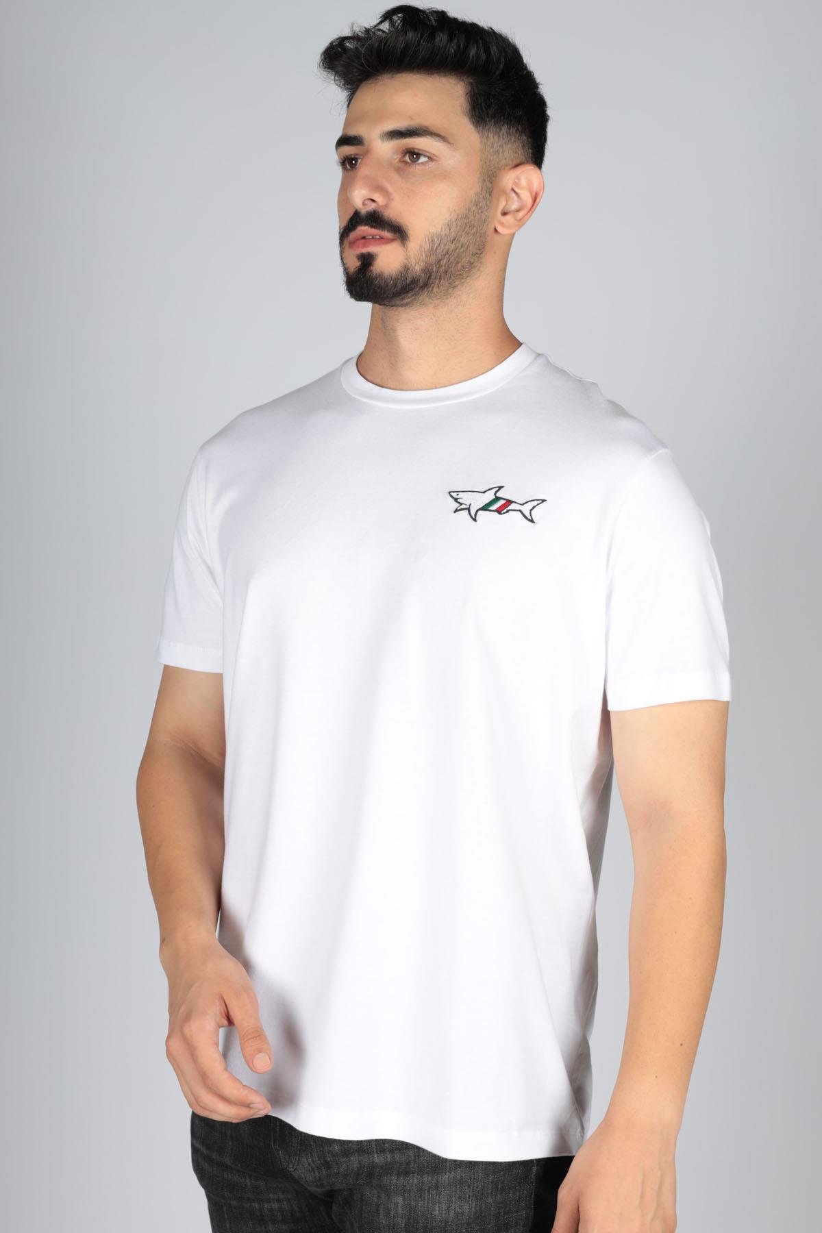 Paul Shark Paul Shark Erkek Logolu Basic Regular Fit Kısa Kollu Beyaz T-Shirt 23411086-010