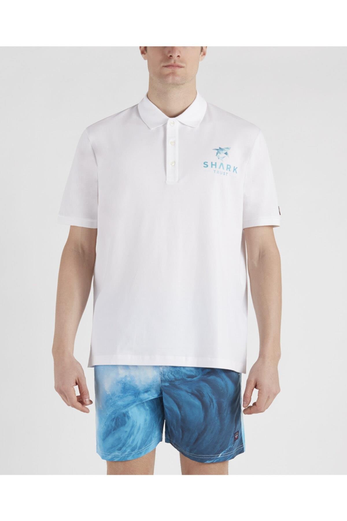 Paul Shark Paul Shark Erkek Marka Logolu Polo Yakalı Organik Pamuklu Beyaz Polo Yaka T-Shirt 21411237-010