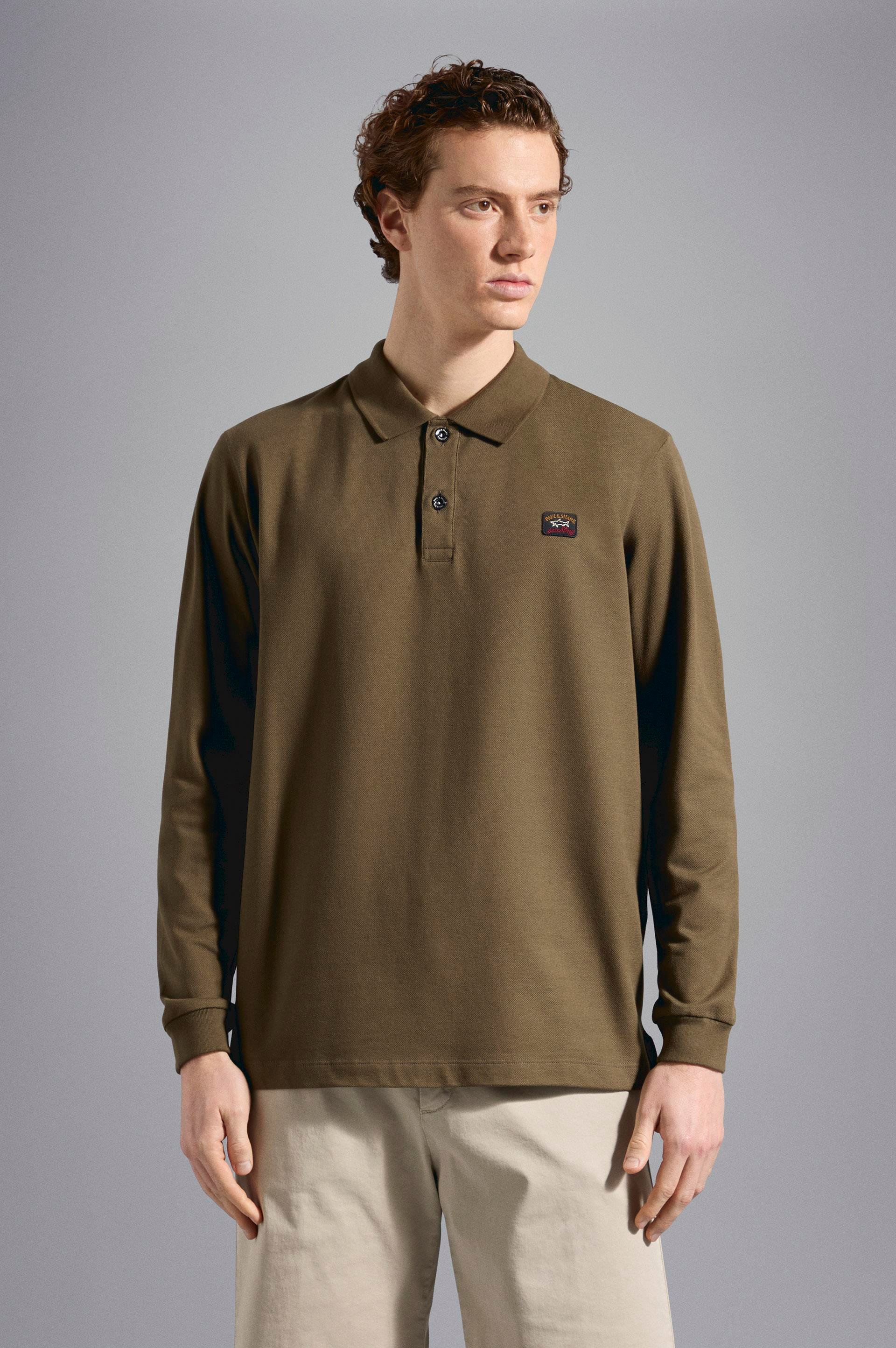 Paul Shark Paul Shark Erkek Marka Logolu Pamuklu Polo Yakalı Uzun Kollu Haki Polo Yaka T-Shirt C0P1001-132