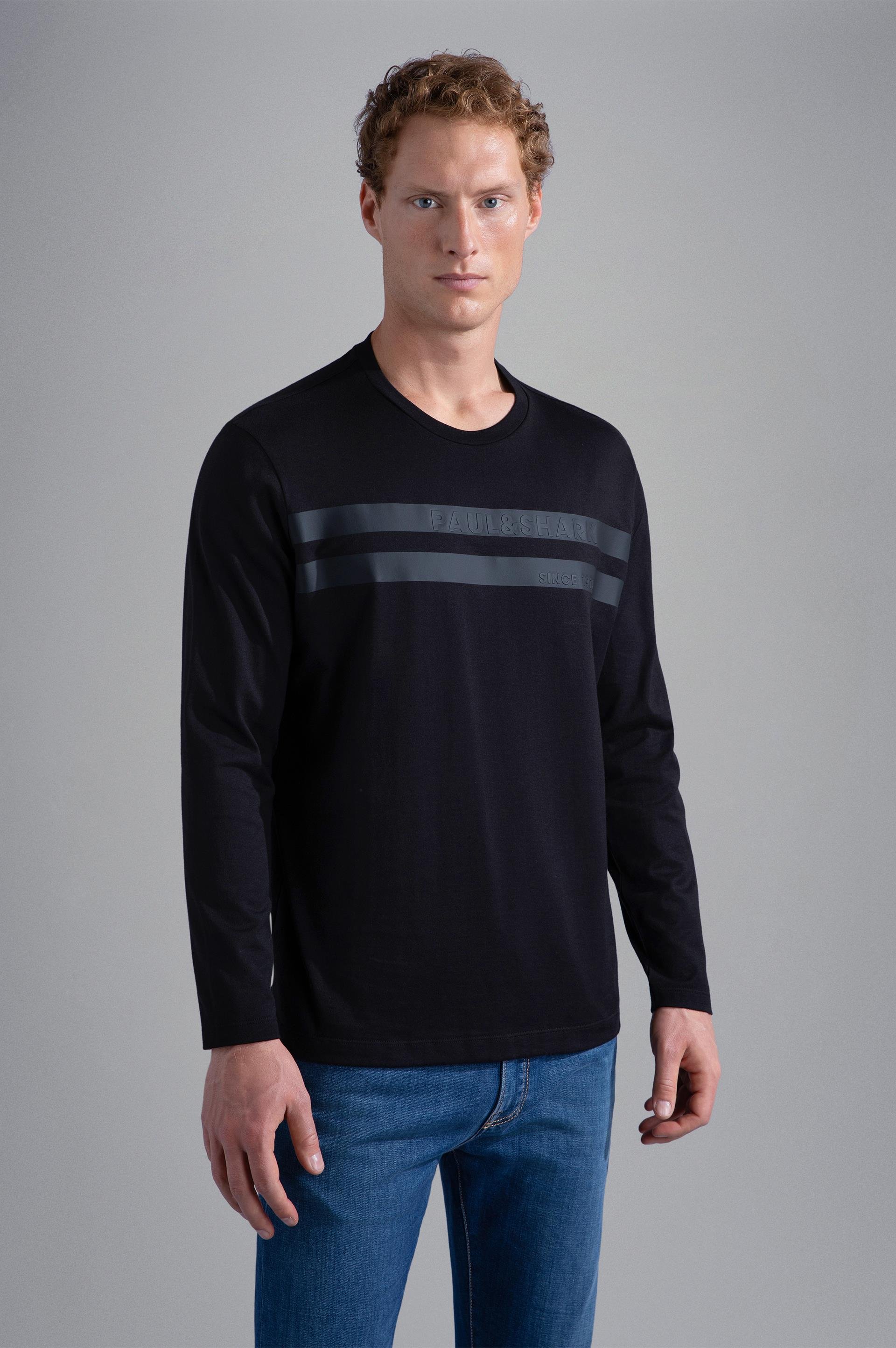Paul Shark Paul Shark Erkek Marka Logo Detaylı Regular Fit Uzun Kollu Siyah T-Shirt 13311638-011
