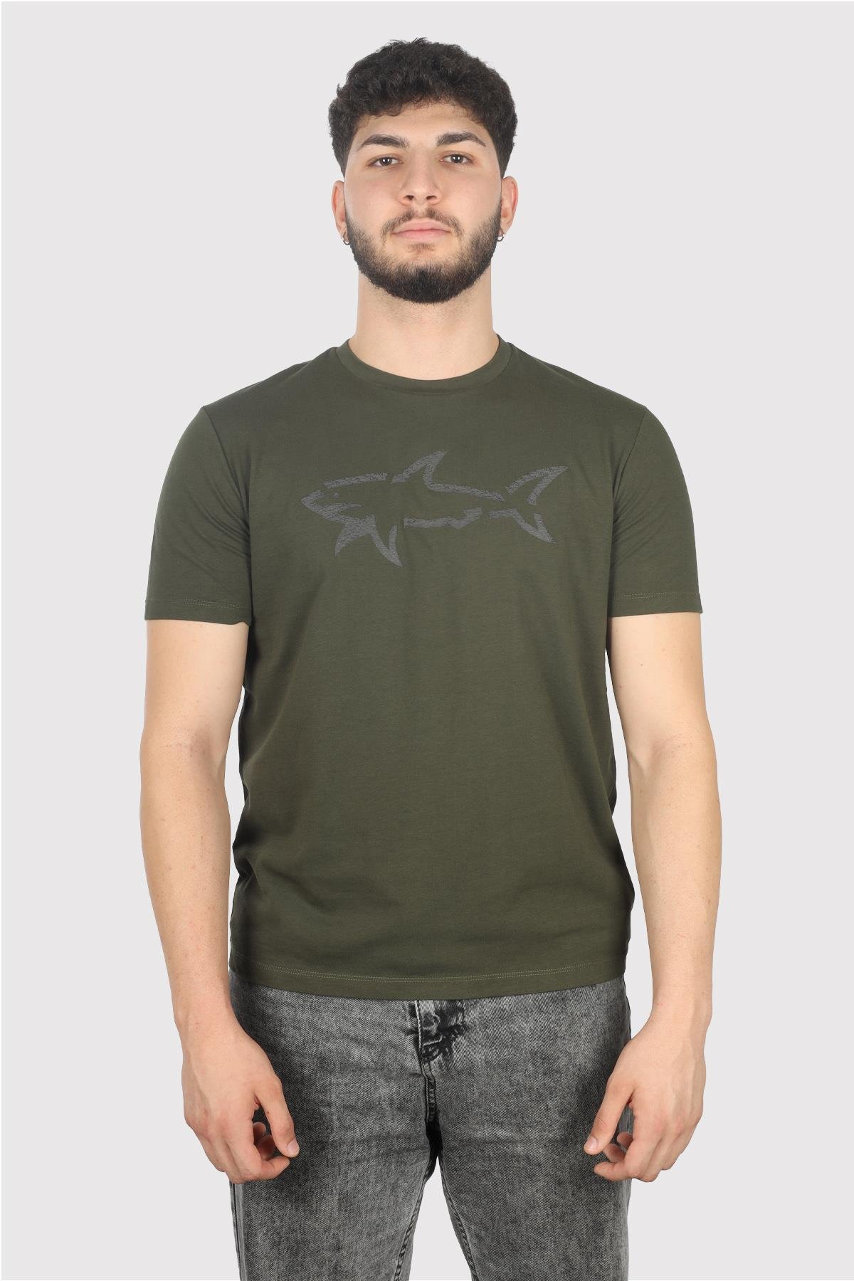 Paul Shark Paul Shark Erkek Marka Logolu Regular Fit Pamuklu Kısa Kol Haki T-Shirt 14311653-036
