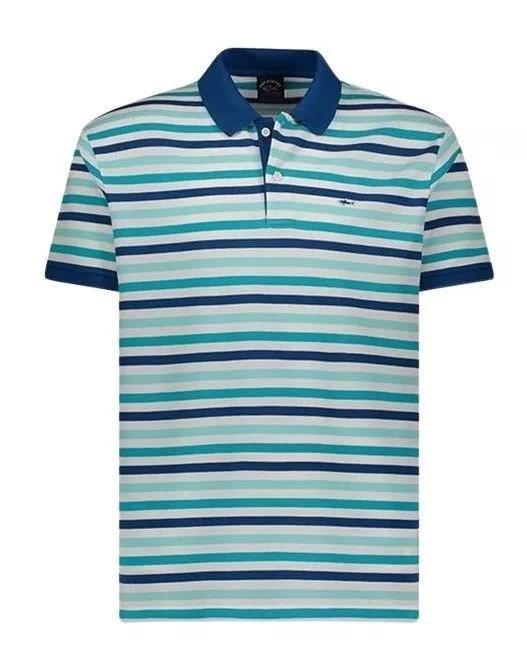 Paul Shark Paul Shark Erkek Pamuklu Regular Fit Çizgili Kısa Kollu Mavi-Beyaz Polo Yaka T-Shirt 23411342-205