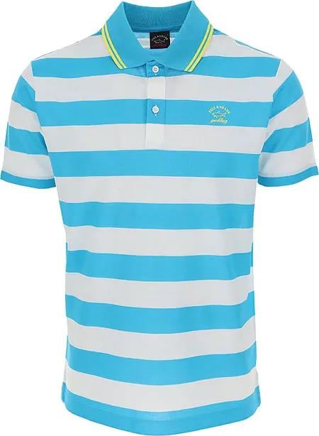 Paul Shark Paul Shark Erkek Pamuklu Regular Fit Çizgili Kısa Kollu Beyaz-Turkuaz Polo Yaka T-Shirt 23411231-148