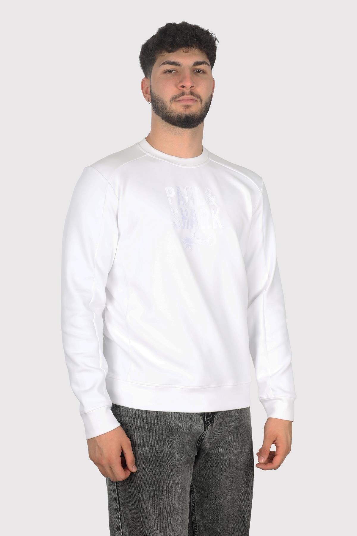 Paul Shark Paul Shark Erkek Pamuklu Uzun Kol Dokuma Günlük Kullanım Beyaz Sweatshirt 14311890-010