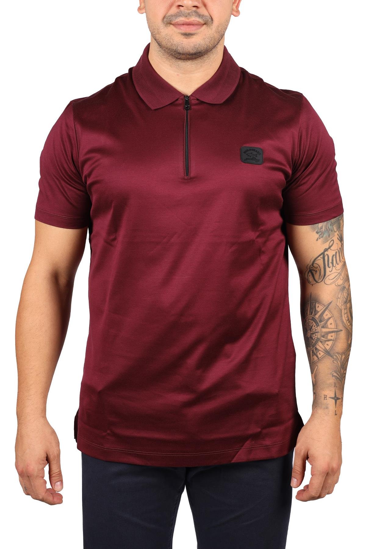 Paul Shark Paul Shark Erkek Polo Yaka Regular Fit Pamuklu Kısa Kollu Bordo Polo Yaka T-Shirt 13311724-411