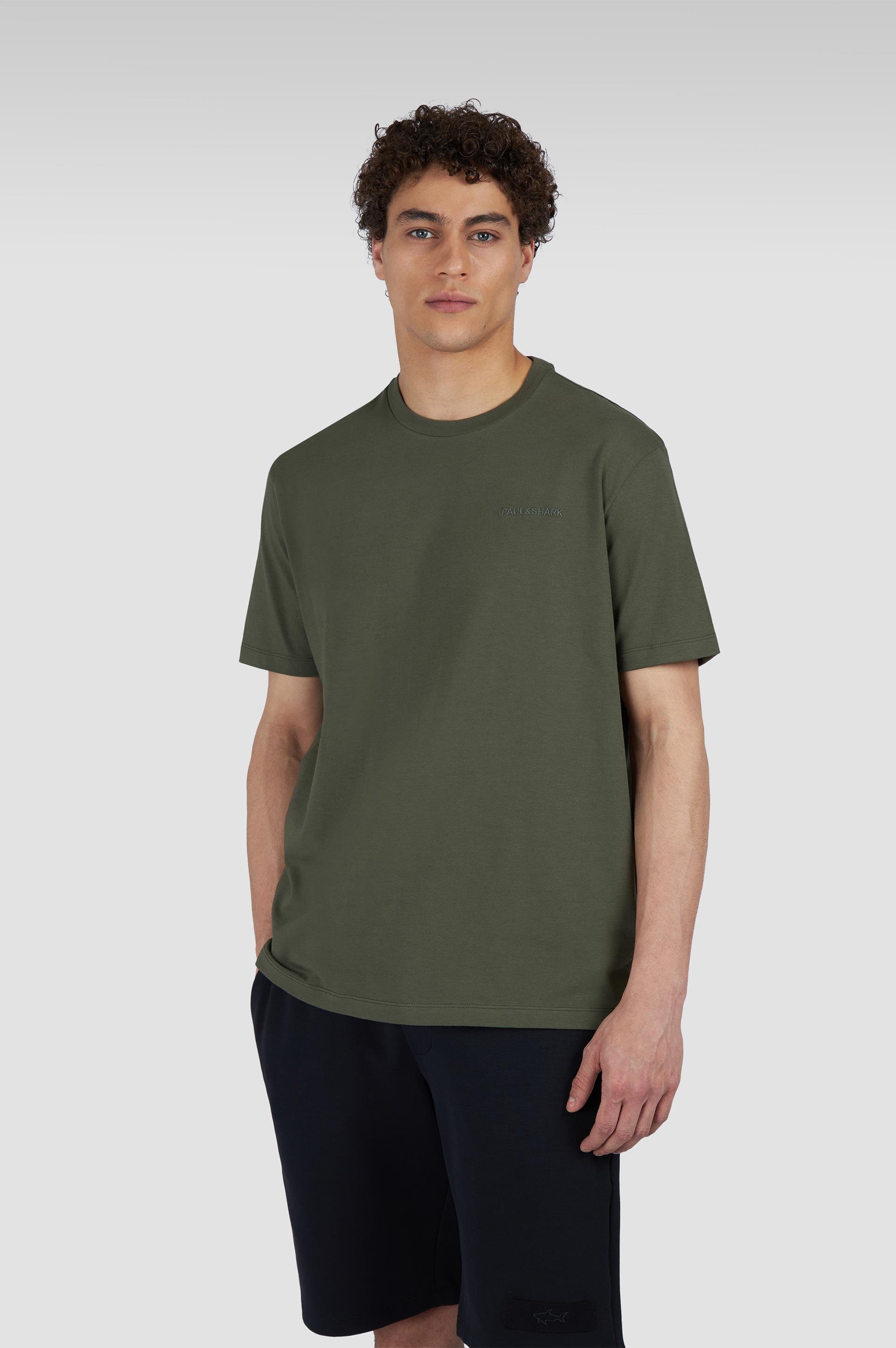 Paul Shark Paul Shark Erkek Regular Fit Yuvarlak Yaka Marka Logo İşlemeli %100 Pamuklu Kısa Kollu Yeşil T-Shirt 25411047-089