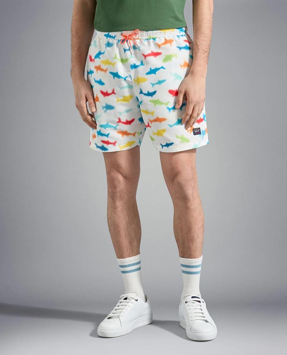Paul Shark Paul Shark Erkek Regular Fit Desenli Beyaz Mayo 23415050-010