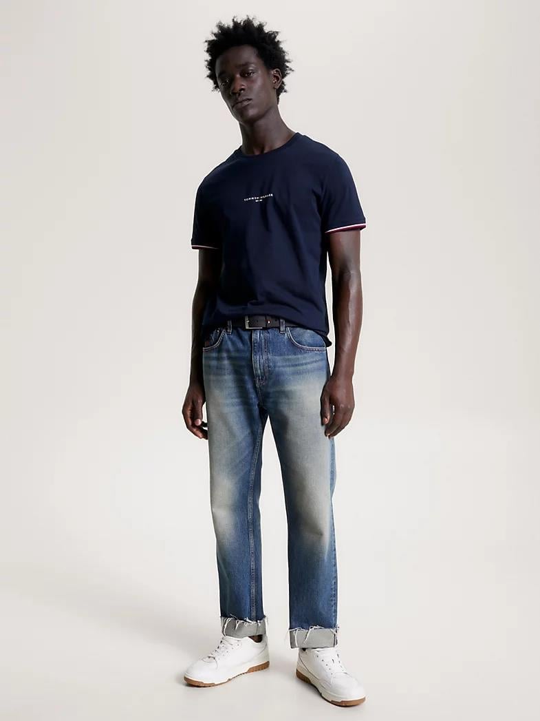 Tommy Hilfiger Tommy Hilfiger Erkek Dokuma Kumaş Kısa Kol Düz Model Lacivert T-Shirt MW0MW32584-DW5