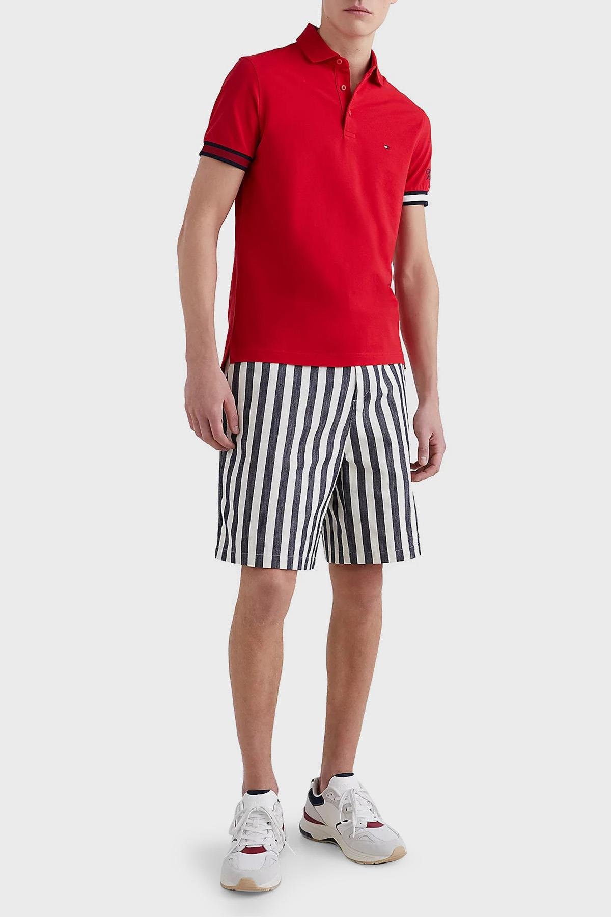 Tommy Hilfiger Tommy Hilfiger Erkek Dokuma Polo Yaka Kısa Kol Günlük Kırmızı Polo Yaka T-Shirt MW0MW30764-XLG