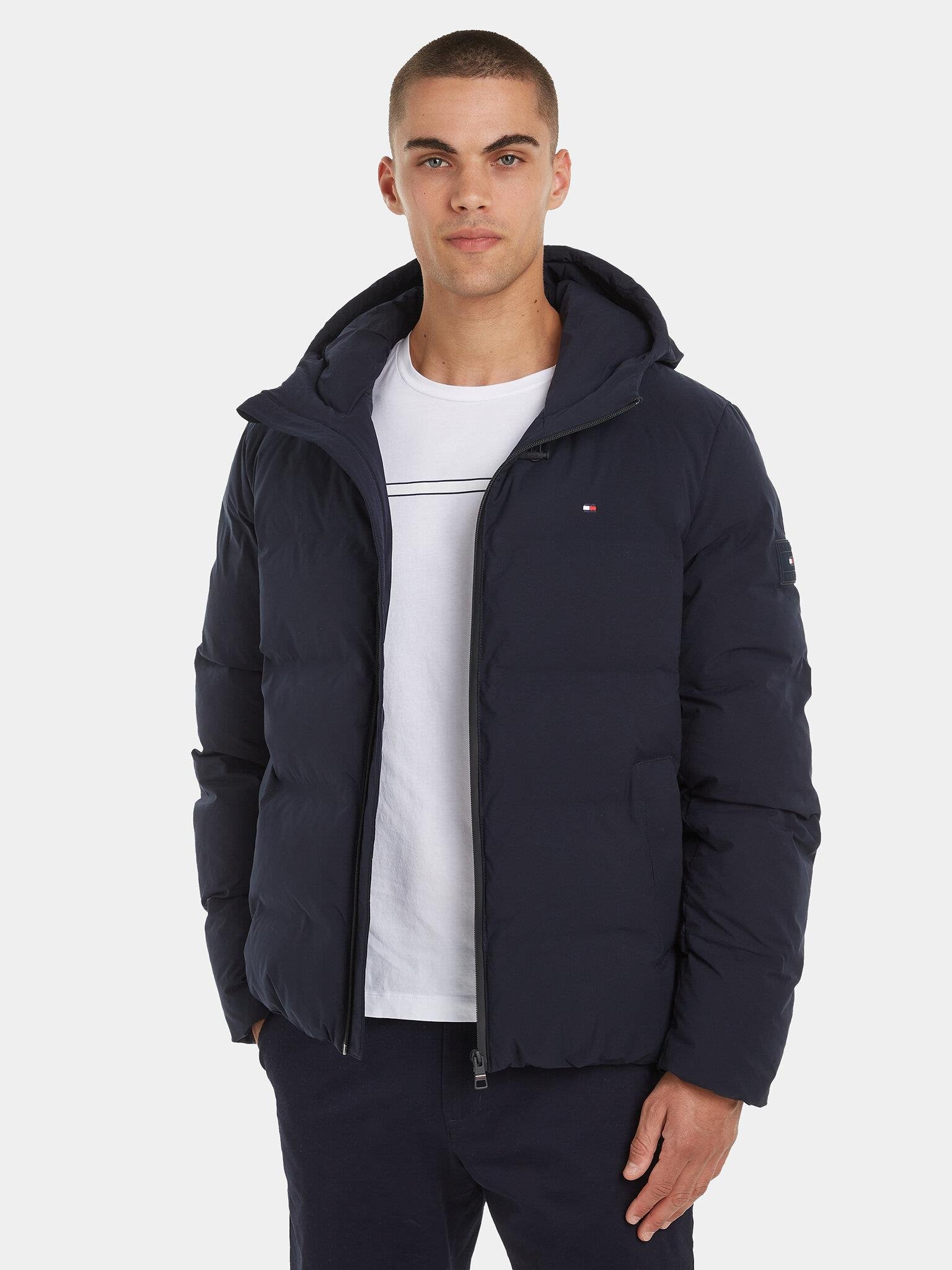 Tommy Hilfiger Tommy Hilfiger Erkek Logolu Kapüşonlu Uzun Kollu Günlük Kullanım Lacivert Mont MW0MW33958-DW5