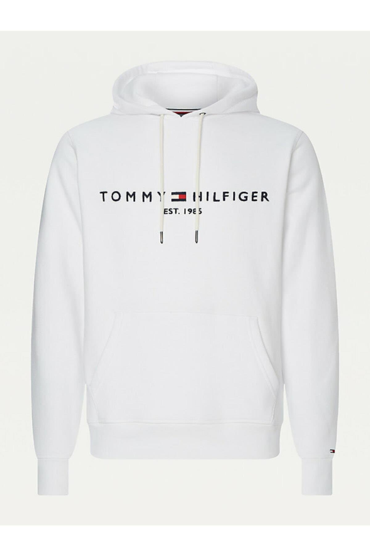 Tommy Hilfiger Tommy Hilfiger Erkek Logolu Kapüşonlu Uzun Kollu Günlük Kullanım Beyaz Sweatshirt MW0MW11599-YBR