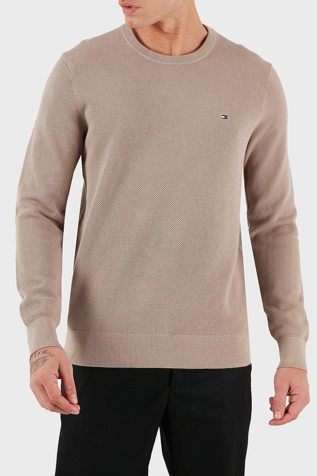 Tommy Hilfiger Tommy Hilfiger Erkek Marka Logolu Uzun Kollu Rahat Bej Kazak MW0MW36347-AFE