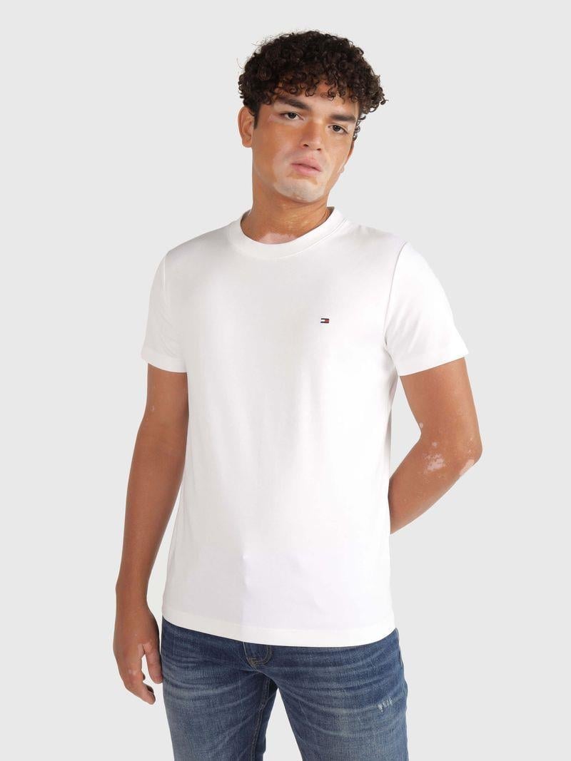 Tommy Hilfiger Tommy Hilfiger Erkek Marka Logolu Pamuklu Günlük Kullanım Beyaz T-Shirt MW0MW33202-YBR