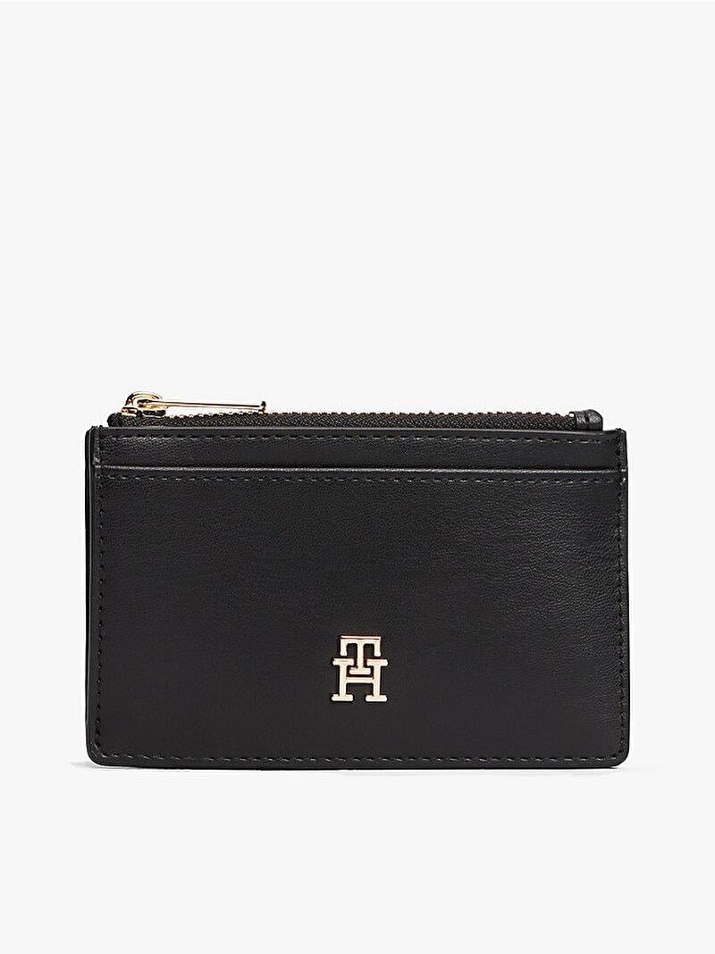 Tommy Hilfiger Tommy Hilfiger Kadın Logolu Deri Kart Bölmeli Günlük Kullanım Siyah Cüzdan AW0AW17735-BDS