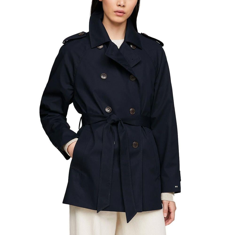 Tommy Hilfiger Tommy Hilfiger Kadın Marka Logo Detaylı Regular Fit Uzun Kollu Lacivert Trençkot WW0WW40481-DW5