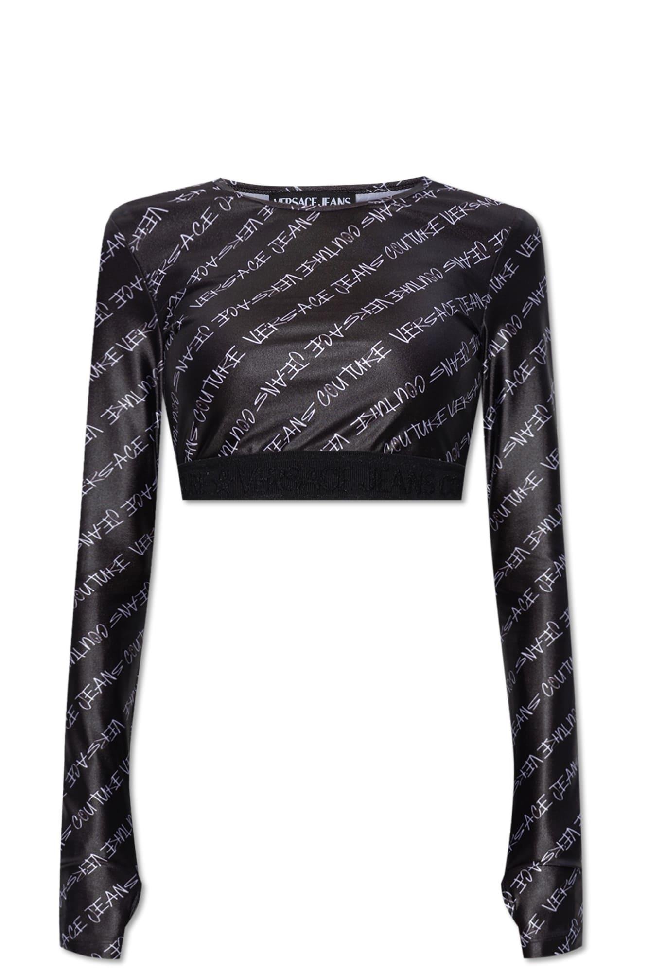 Versace Versace Kadın Desenli Uzun Kollu Yuvarlak yaka Siyah-Altın Bluz 75HAH218 JS219-899