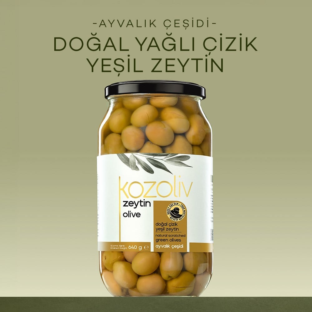 Doğal Ayvalık Çeşidi Çizik Yeşil Zeytin 640 gr Cam Kavanoz Yeşil Zeytin