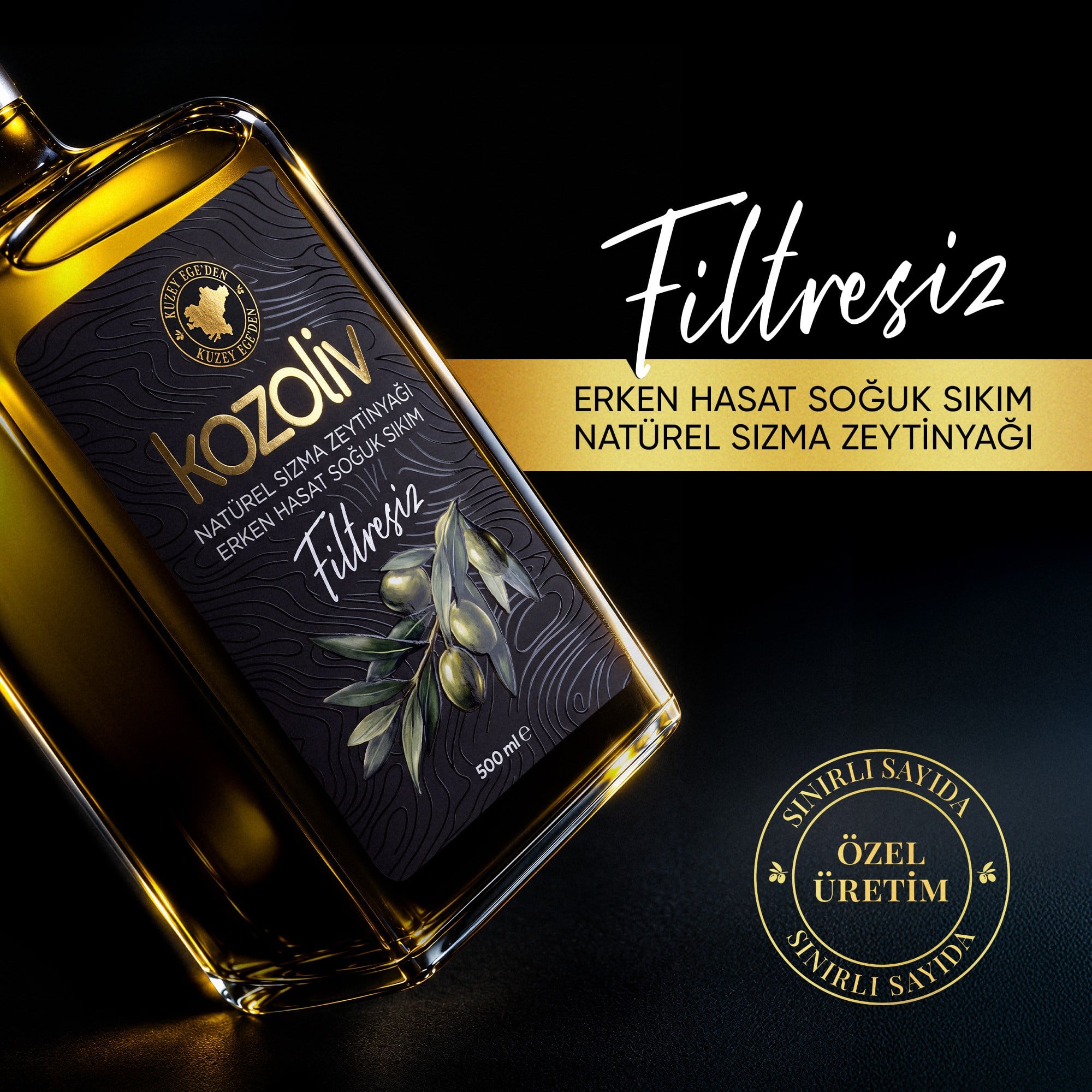Filtresiz Yeni Mahsul Erken Hasat Natürel Sızma Soğuk Sıkım Zeytinyağı 500 ml 2026-2027 Sezon Soğuk Sıkım Natürel Sızma Zeytinyağı