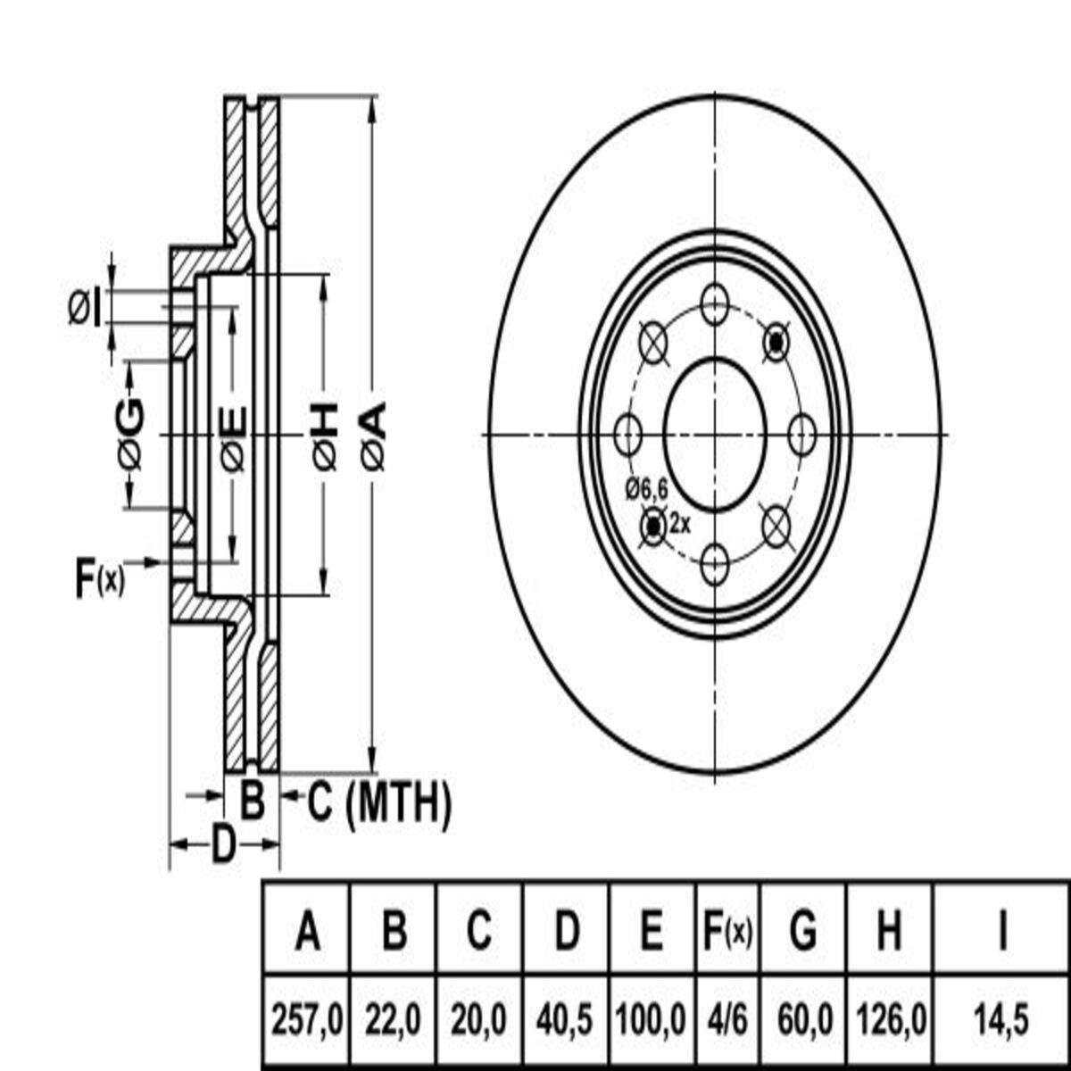 FREN DISKI ON HAVALI 257MM 4 BIJON - ( FIAT : GRANDE PUNTO 1.2 1.4 1.3 JTD 05> / OPEL : CORSA D 1.0 1.2 1.4 1.3 CDTI 06>)