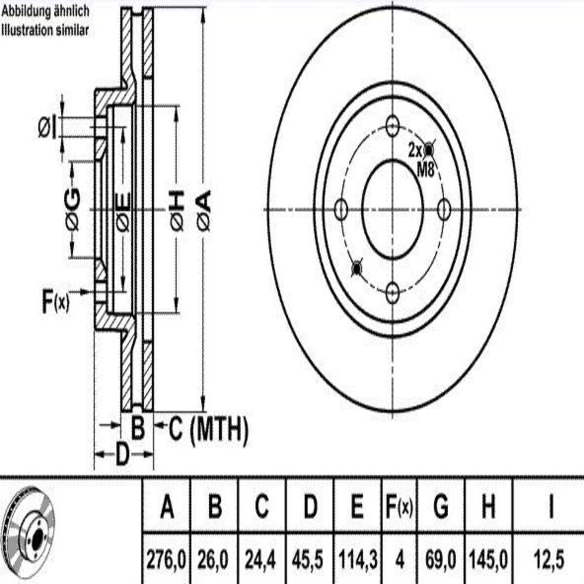 FREN DISK ON HAVA KANALLI 276-4 (MITSUBISHI: LANCER 03>11 ''1.6'' )