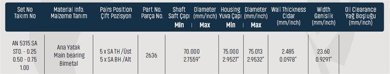 ANA YATAK 0,25 TOYOTA HI-LUX - HI-ACE 2.5(2KD-FTV)